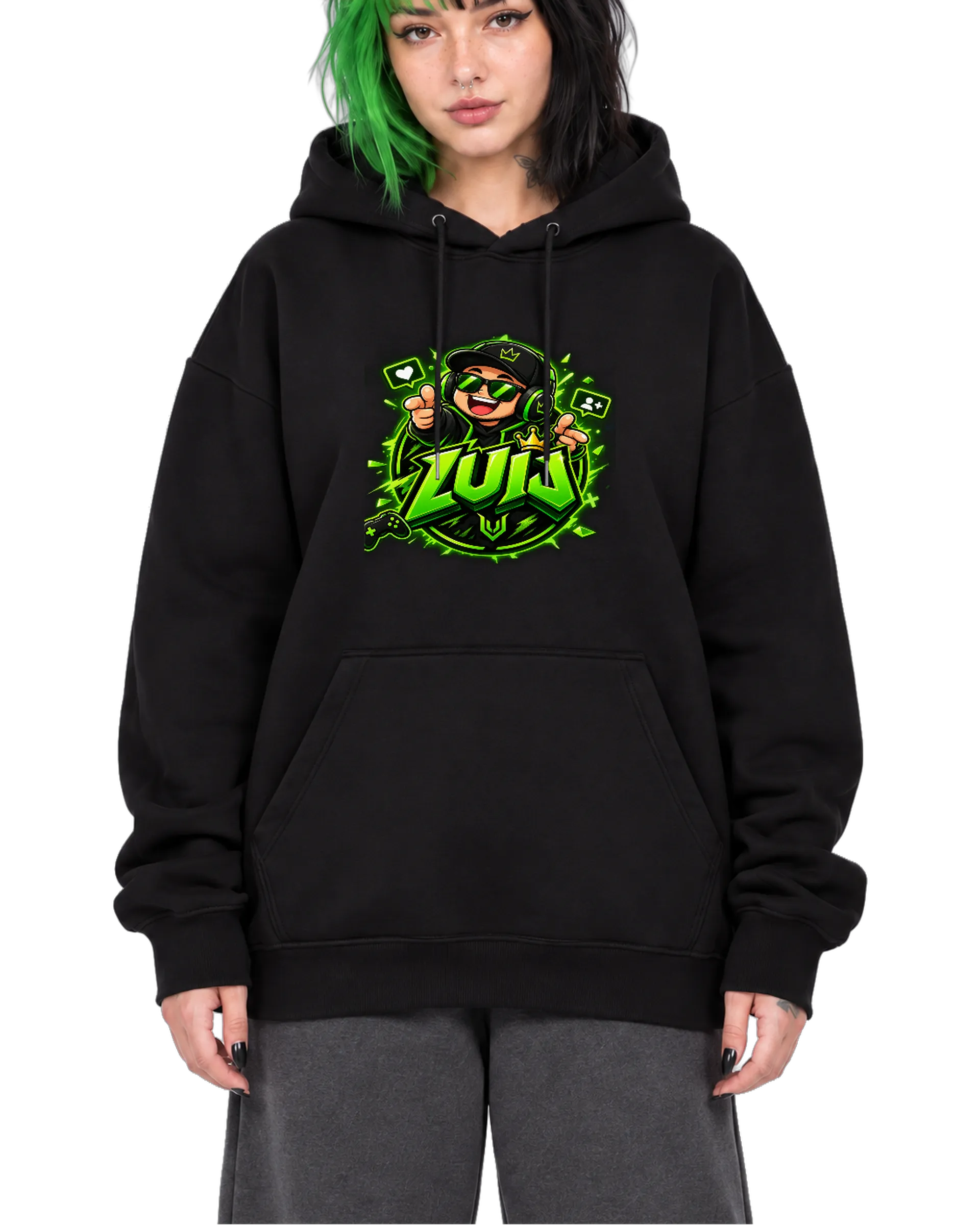 Blusa Moletom Canguru Zuu Gamer Tipográfica Verde e Preta de Lucas — imagem 1 de 6