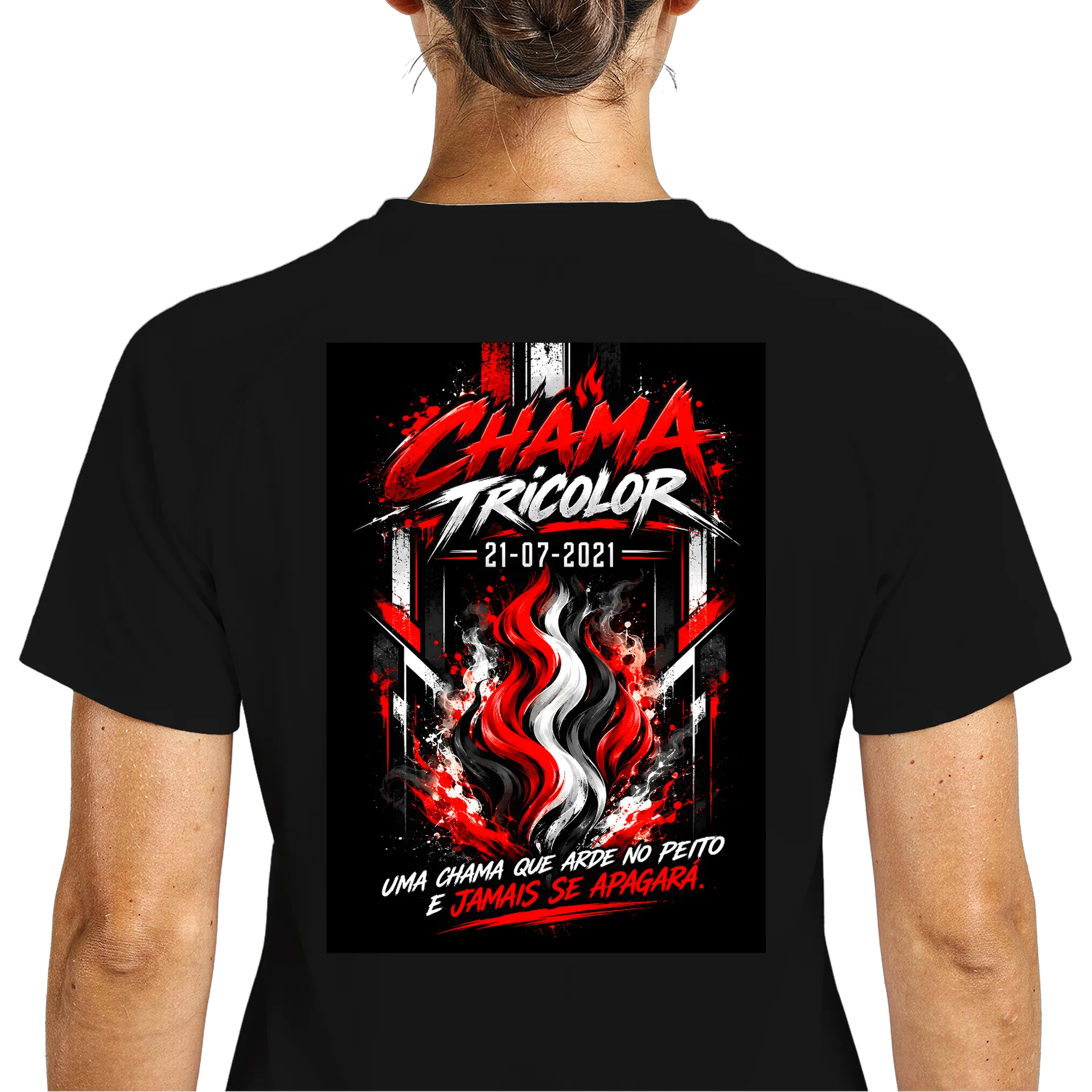 Camiseta Dry Fit Chama Tricolor Estampa Tipográfica de CHAMA TRICOLOR — imagem 5 de 6