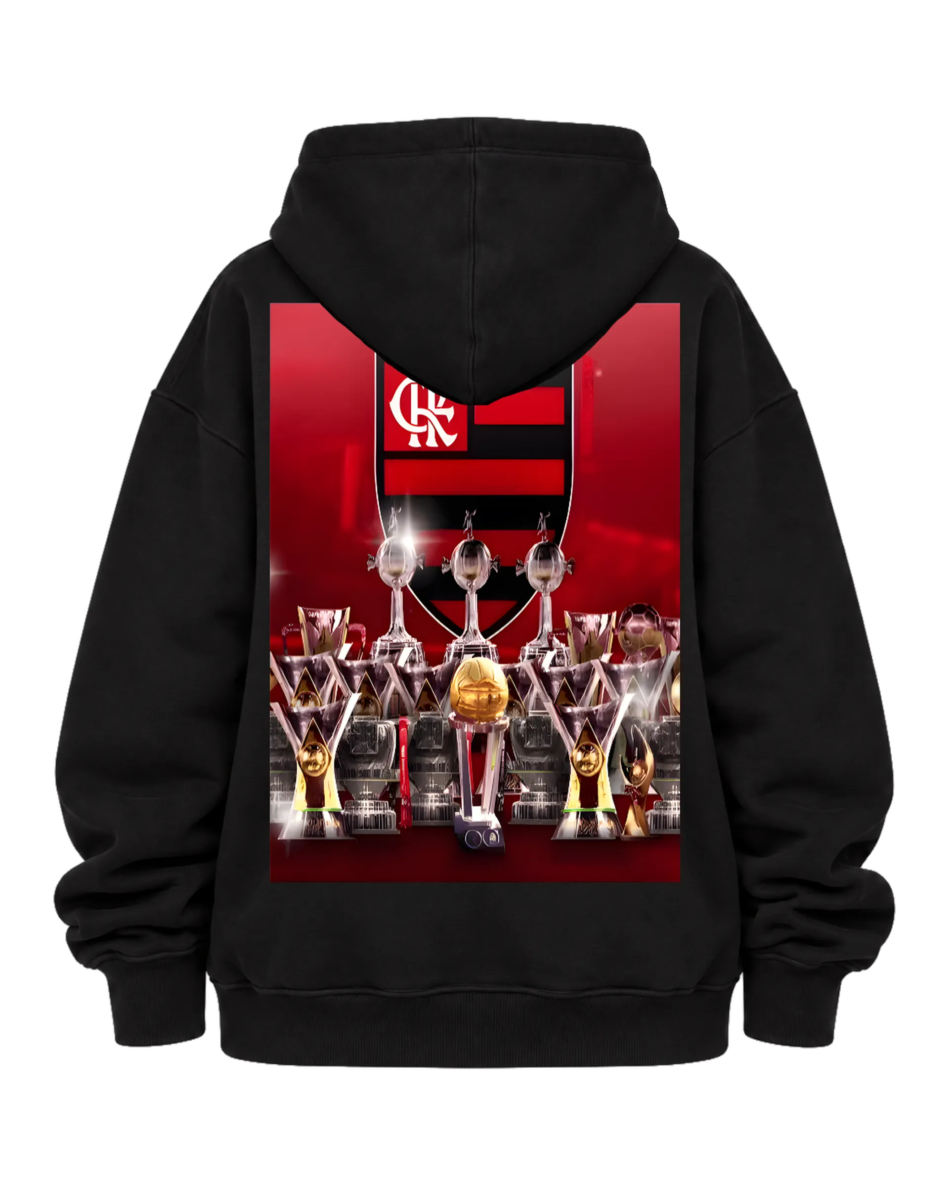 Blusa Moletom Canguru Flamengo Escudo e Troféus Vermelho e - Imagem 6