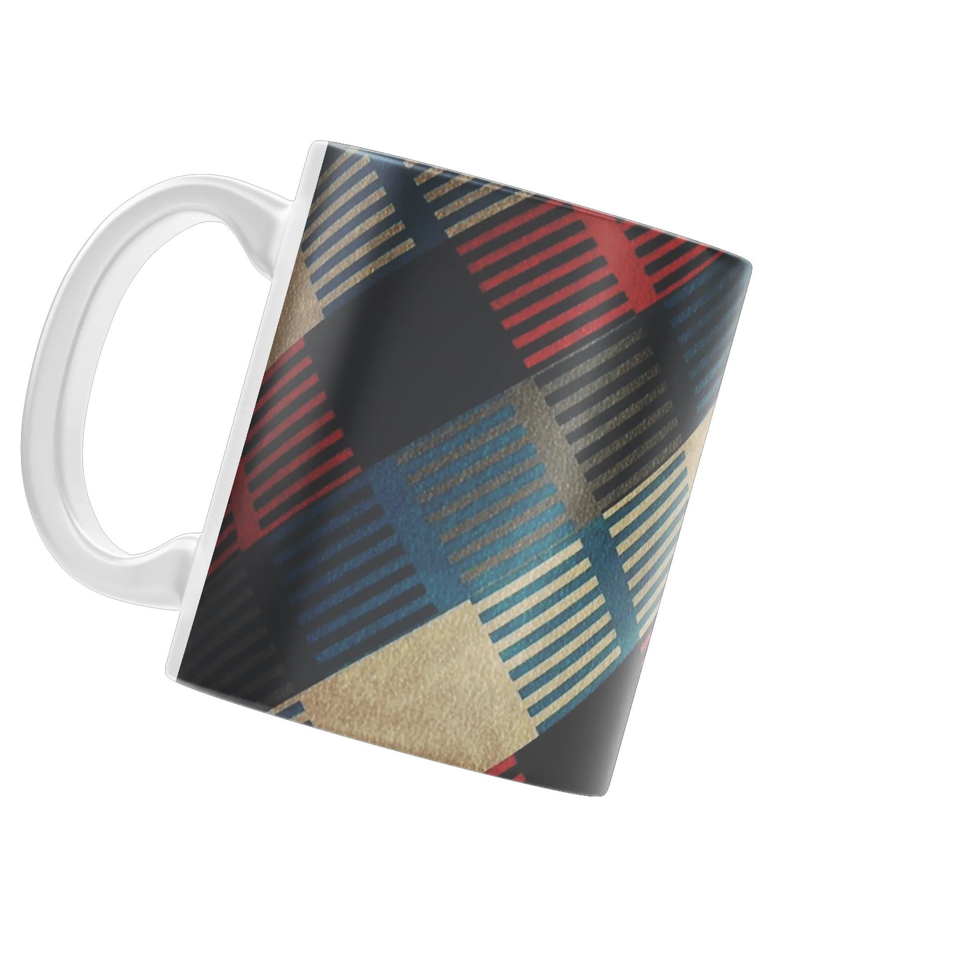 Caneca Listras Geométricas Marrom Azul Vermelho 325ml - Imagem 3