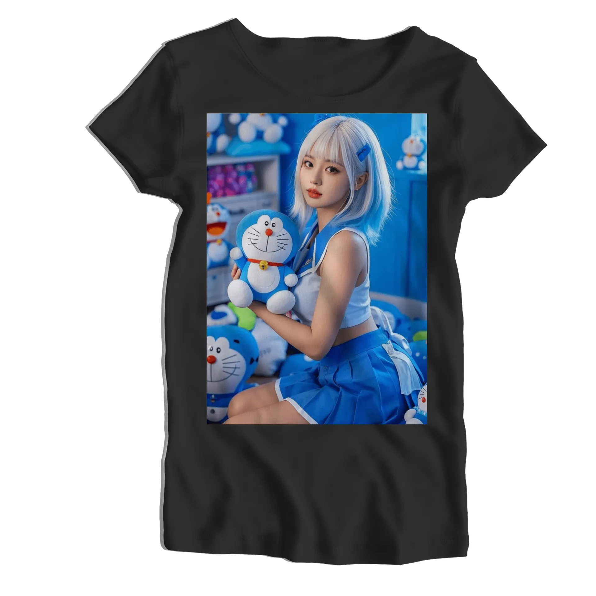 Camiseta Babylook Personagem Doraemon Azul 100% Algodão - Imagem 1
