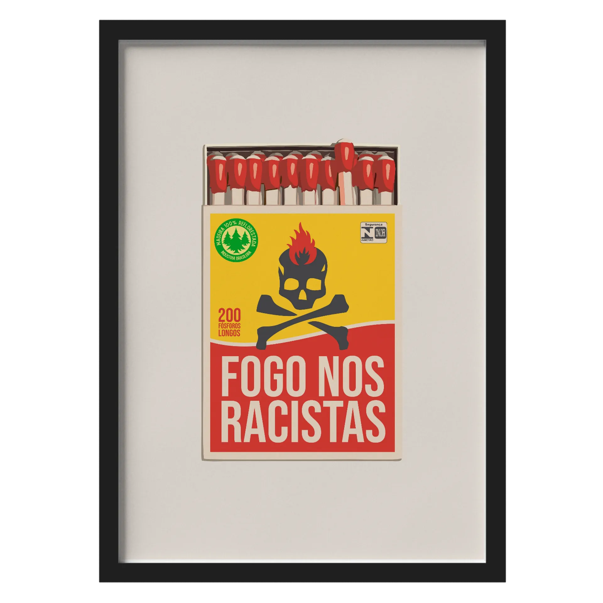 Quadro Fogo Nos Racistas MDF e Vidro A3 - Imagem 1