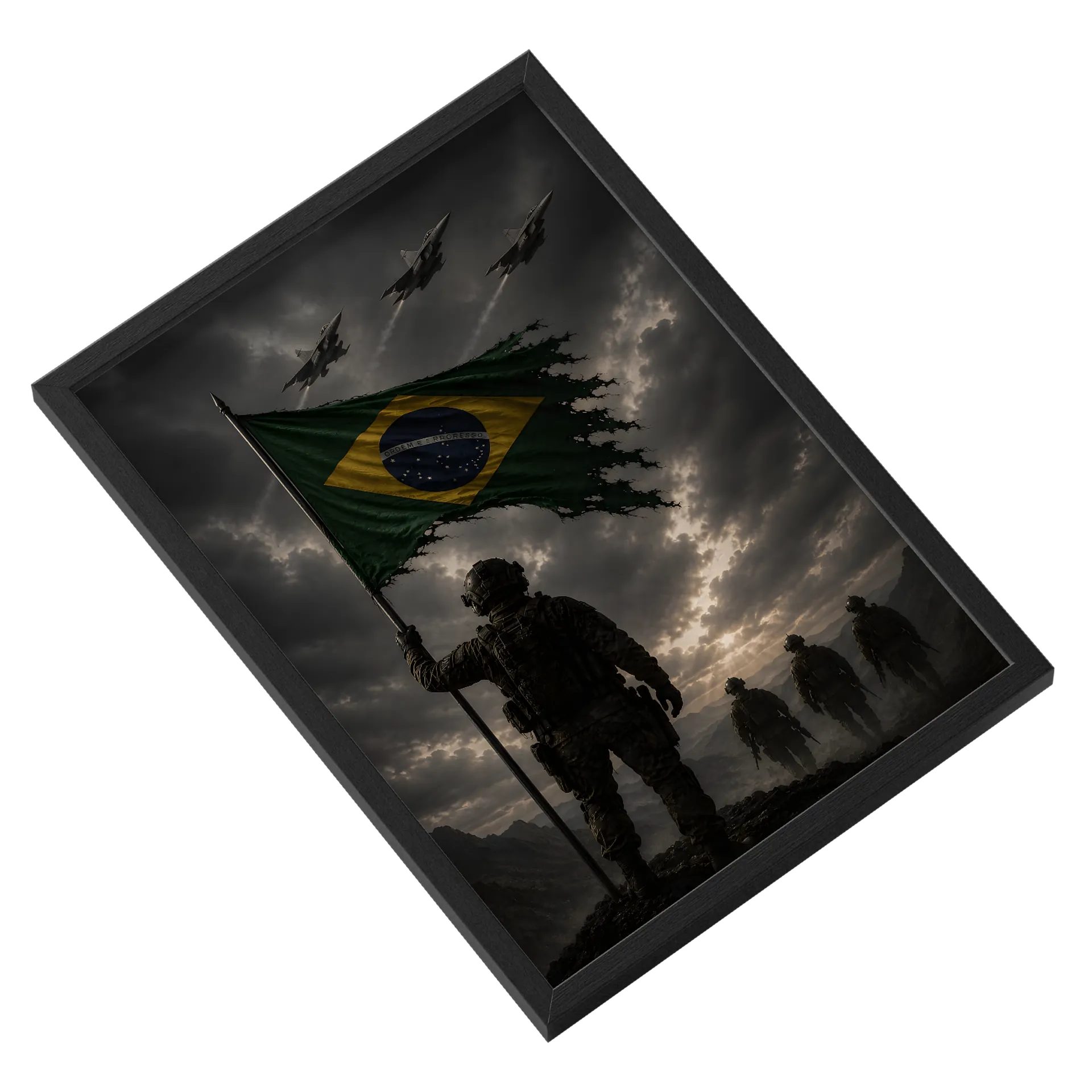 Quadro Bandeira do Brasil com Soldados e Caças A3 - Imagem 2