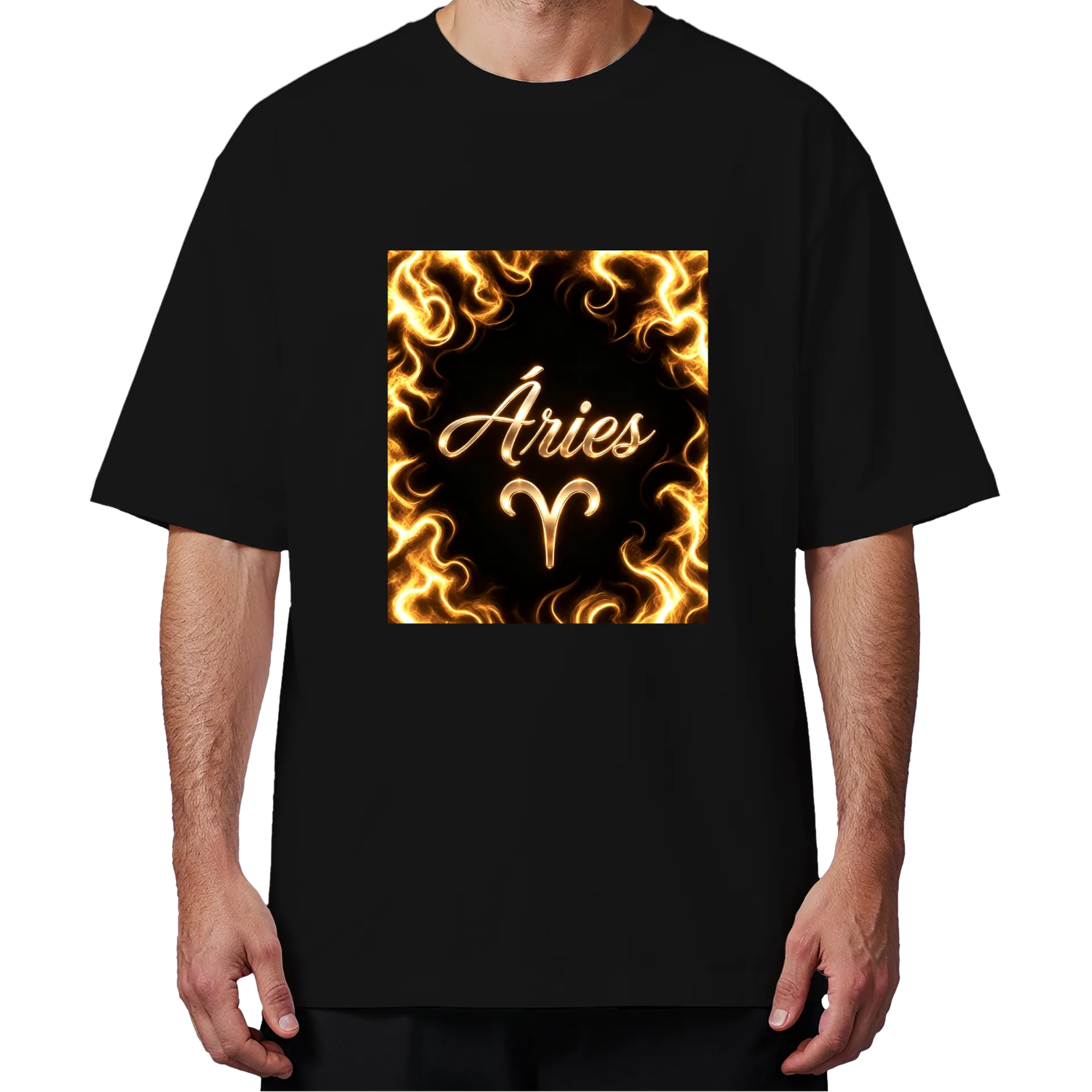 Camiseta Oversized Aries Gold Flame 100% Algodão - Imagem 4