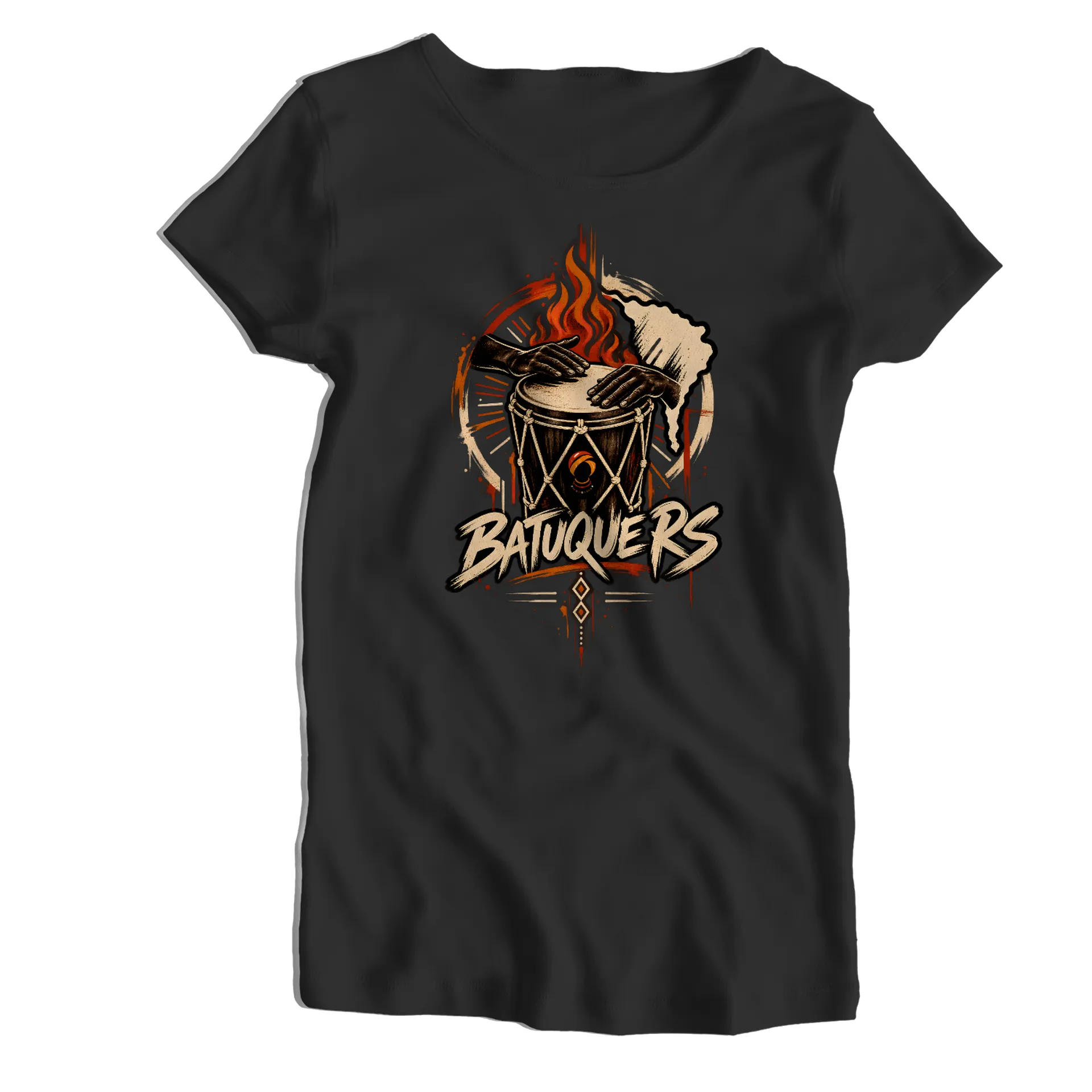 Camiseta Babylook Batuqueiro Tambor Estampa Grunge 100% - Imagem 1