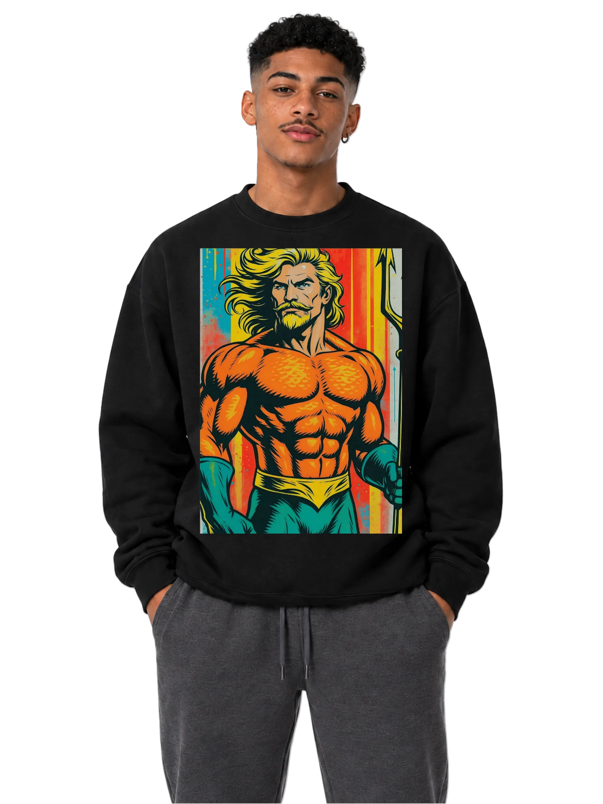 Suéter Homem Forte Ilustração Retrô Colorida de Moletom - Imagem 3