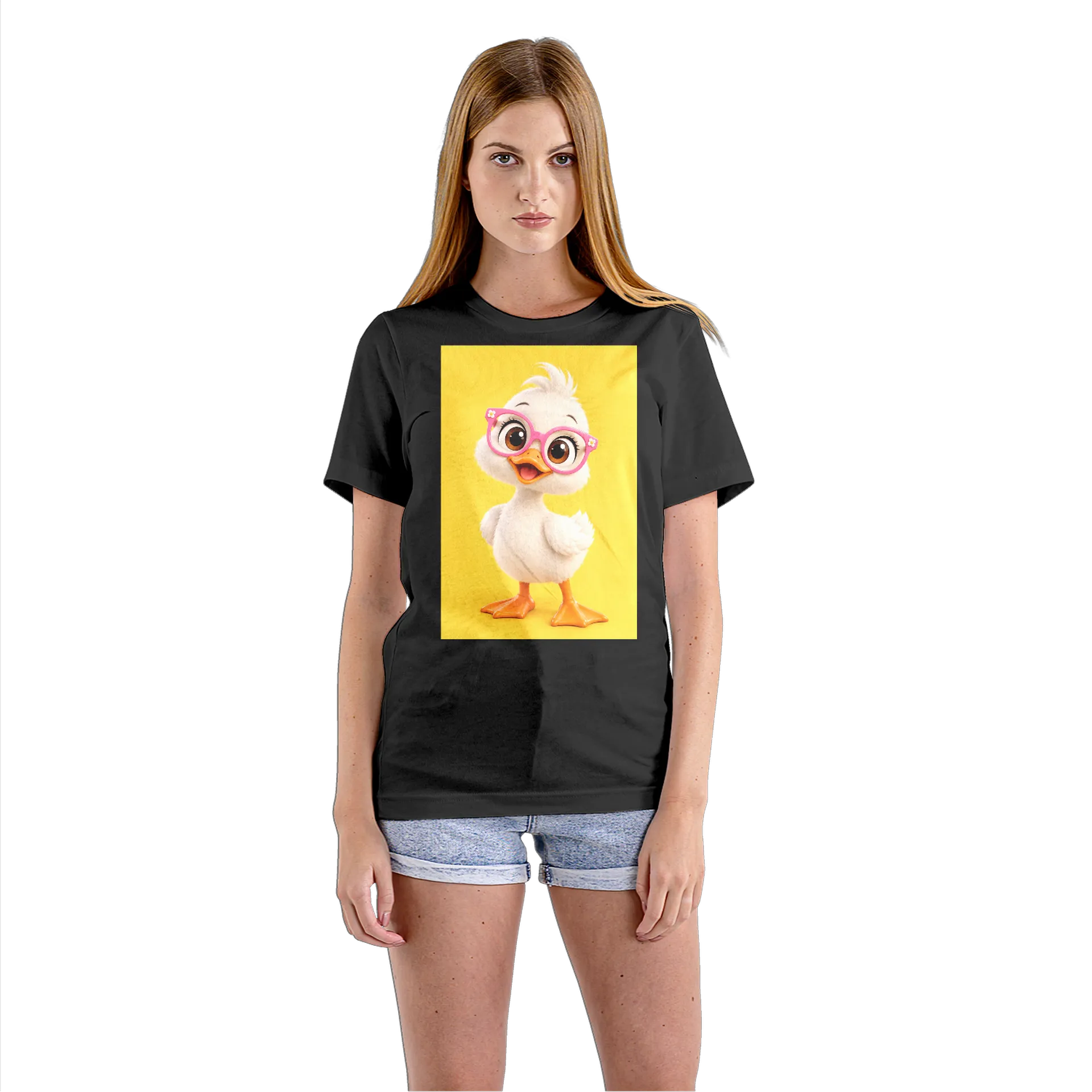 Camiseta Babylook Patinho de Óculos Rosa 100% Algodão - Imagem 3