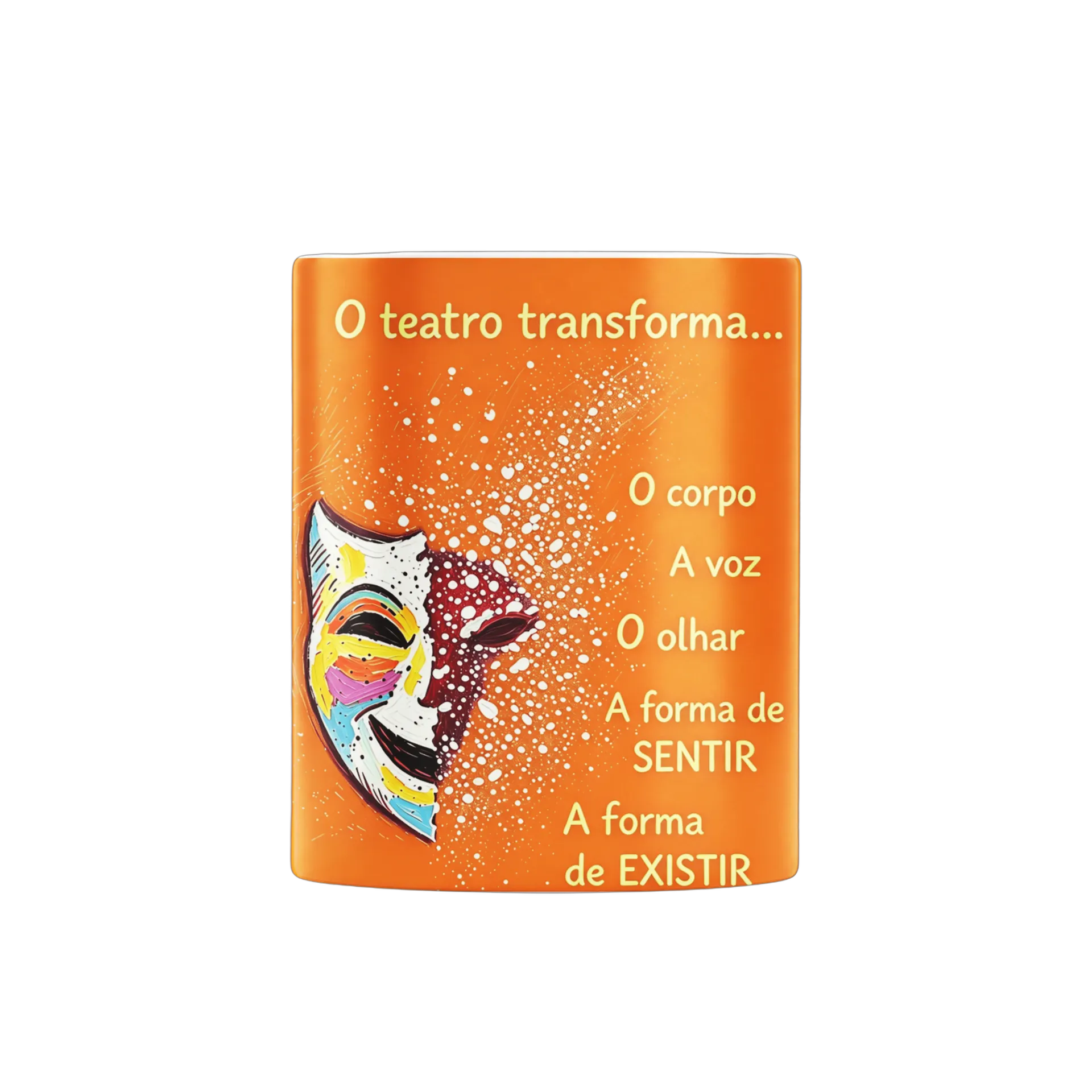 Caneca Porcelana Arte Teatro Máscara Laranja 325ml - Imagem 3