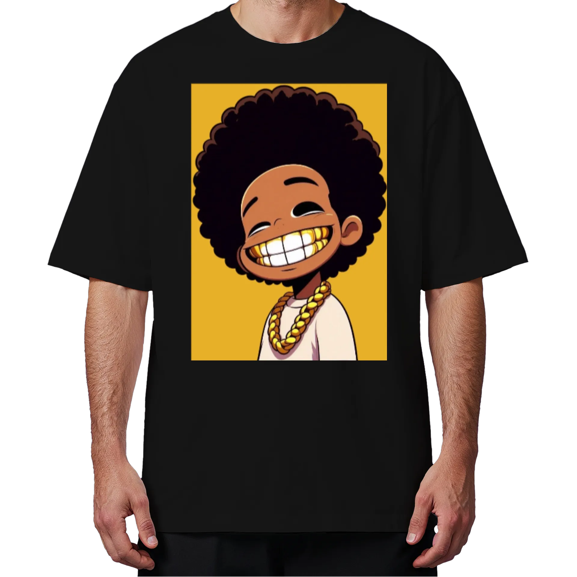 Camiseta Oversized Menino Sorridente Preto 100% Algodão - Imagem 4