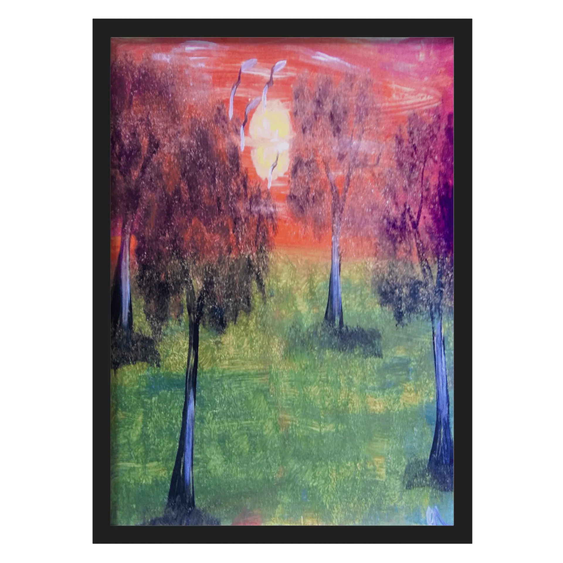 Quadro Paisagem Floresta ao Pôr do Sol A3 com Vidro - Imagem 1