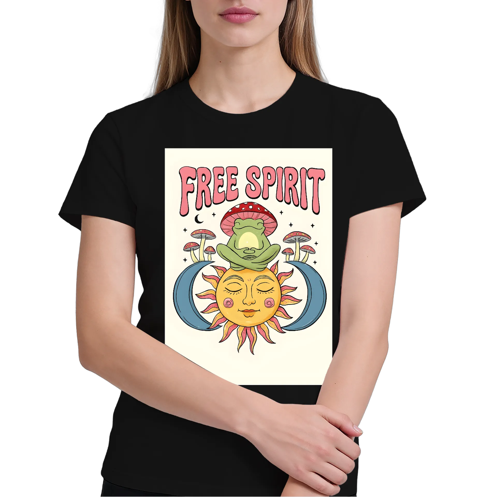 Camiseta Sapo Sobre Sol Lua Cogumelos Free Spirit 100% - Imagem 3