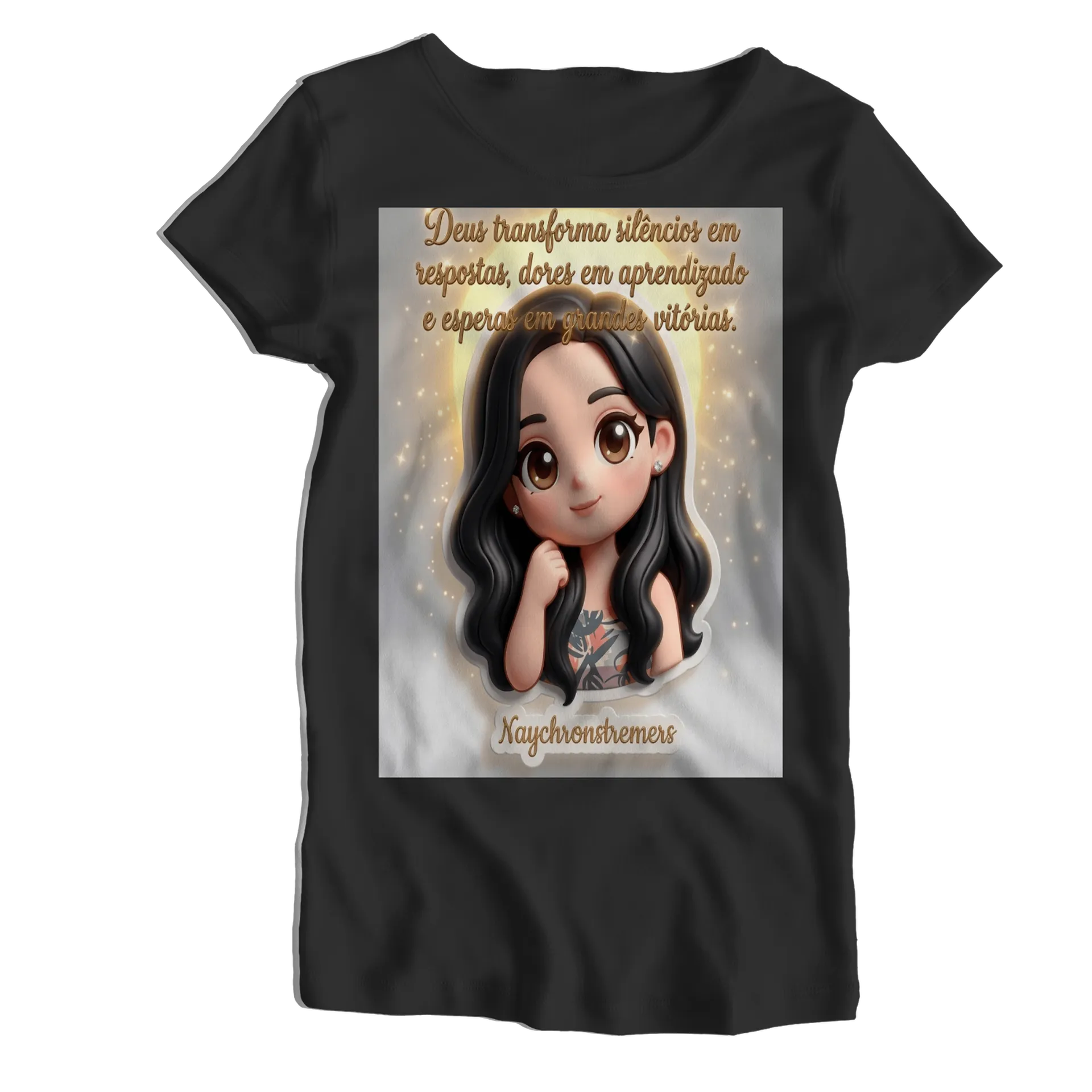 Camiseta Babylook Personagem Cartoon Cabelos Pretos 100% - Imagem 1