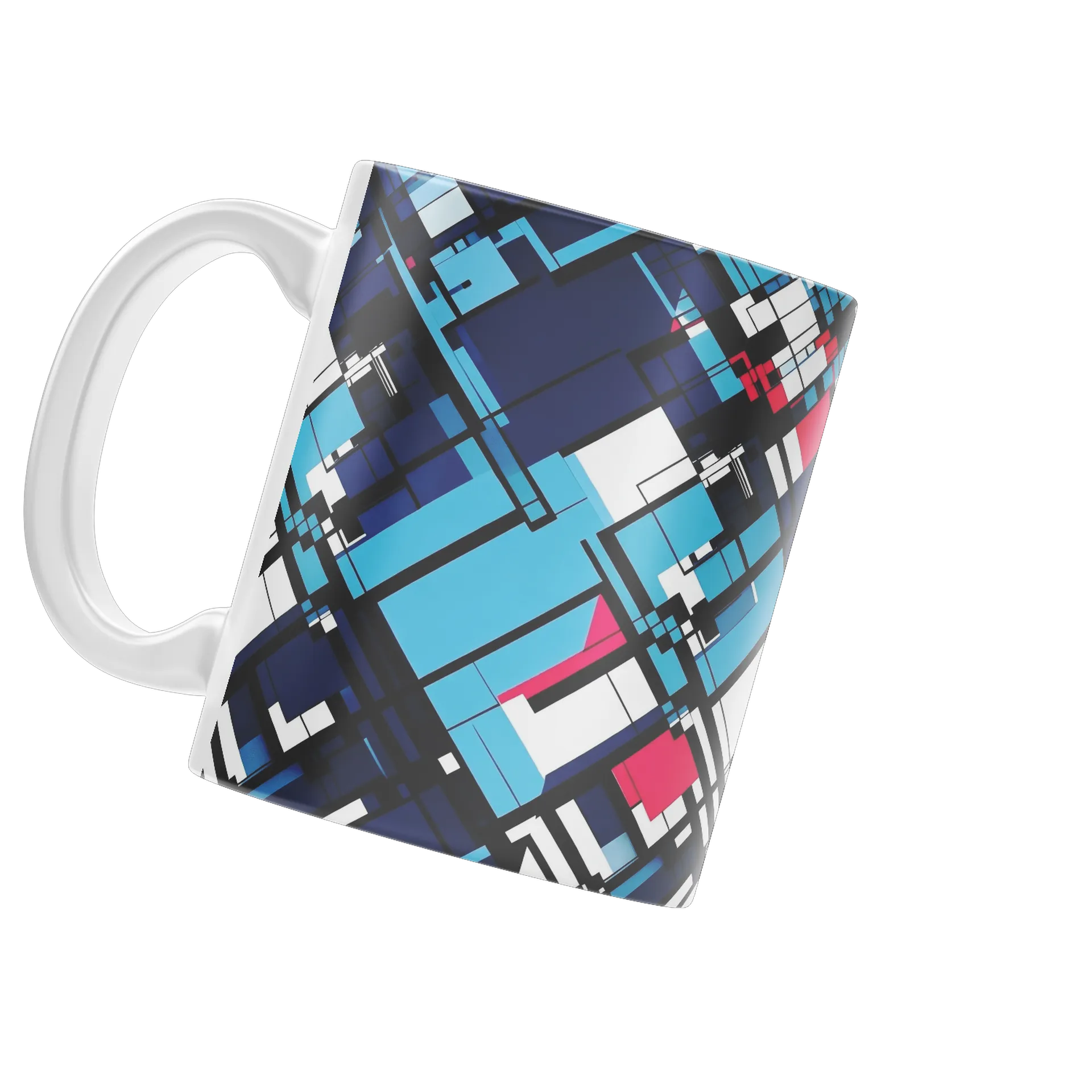 Caneca Porcelana Abstrata Geométrica Azul Branco Neon 325ml - Imagem 3