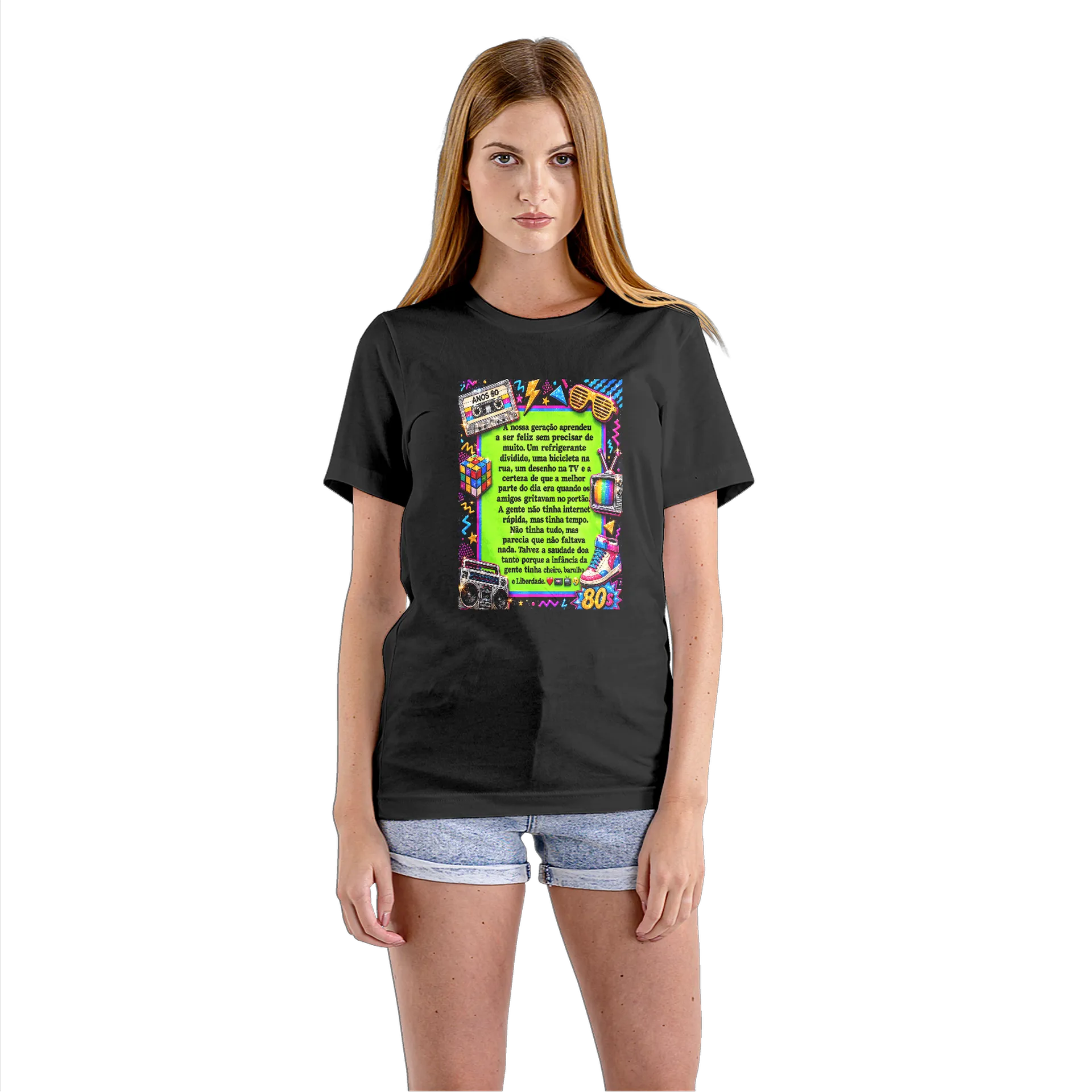Camiseta Babylook Anos 80 Neon Editorial 100% Algodão - Imagem 4