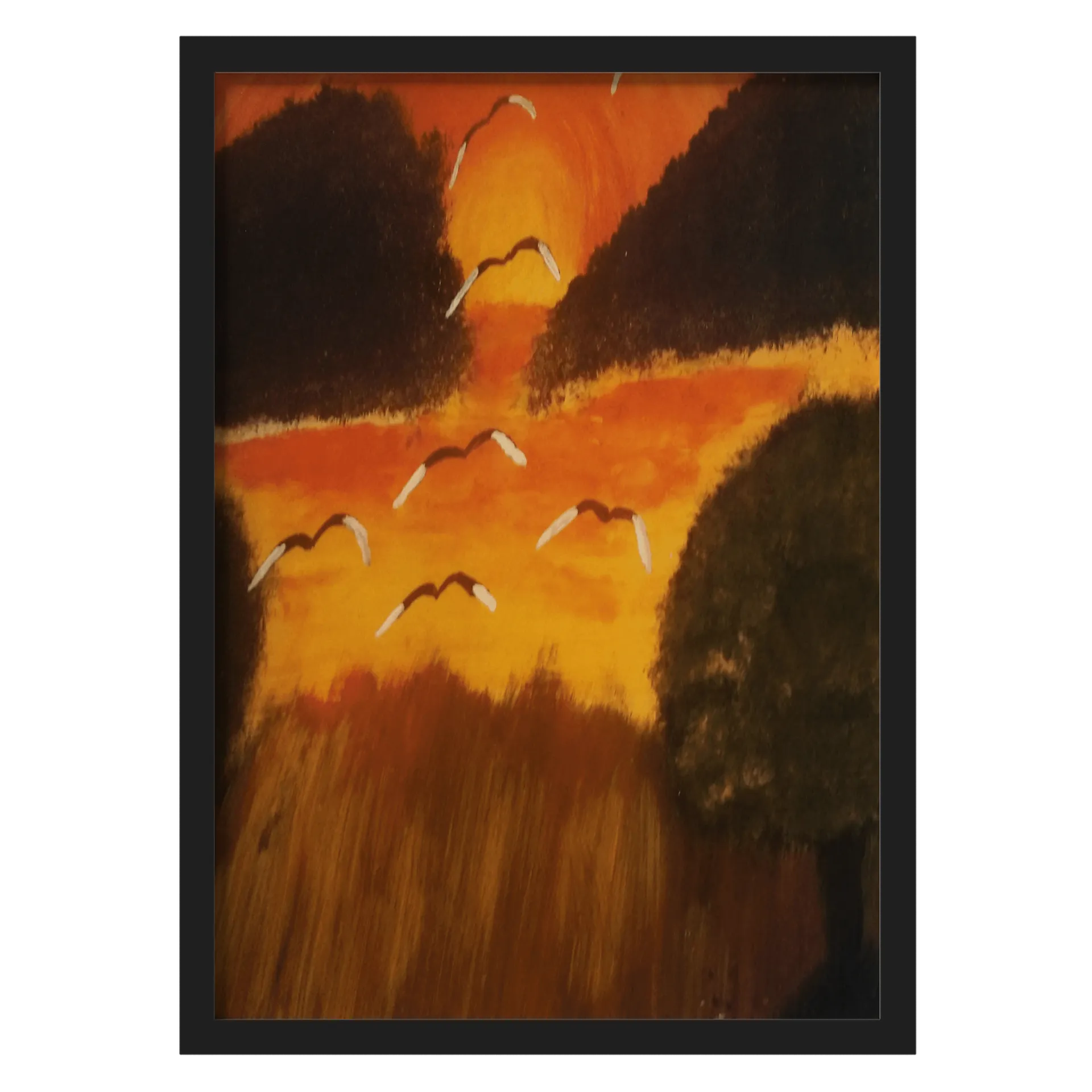 Quadro Paisagem Abstrata Pôr do Sol A3 com Vidro - Imagem 1