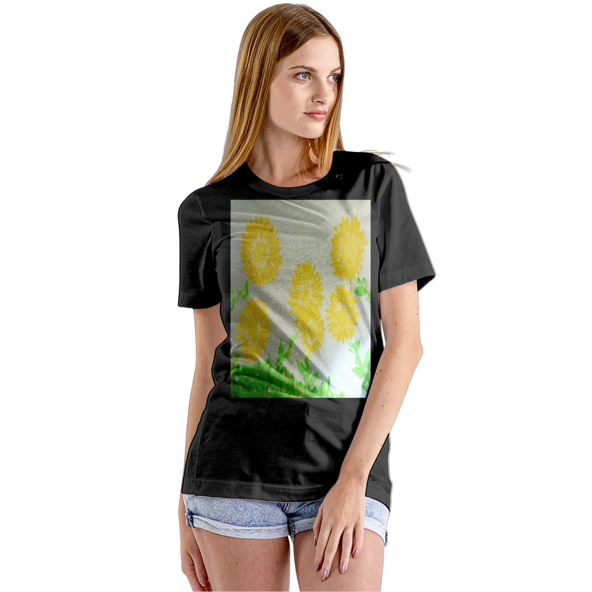 Camiseta Babylook Flores Amarelas Pintura 100% Algodão - Imagem 5