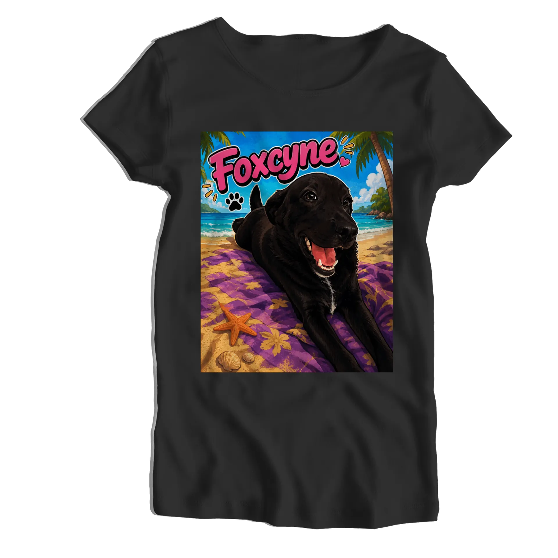 Camiseta Babylook Cachorro Praia 100% Algodão - Imagem 1