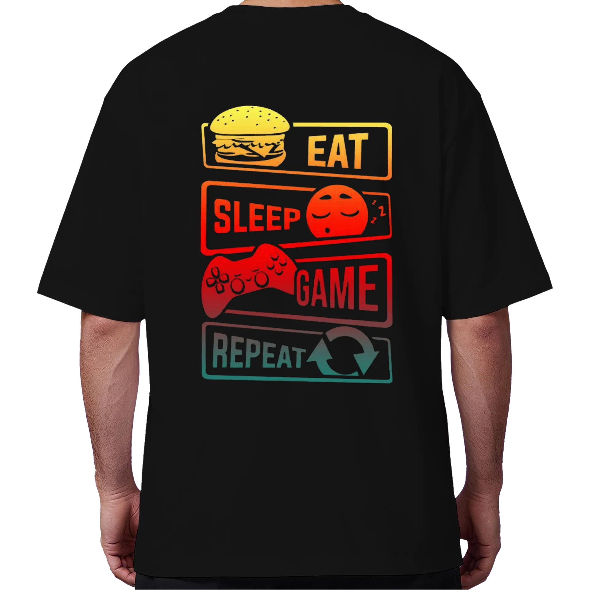 Camiseta Oversized Eat Sleep Game Repeats 100% Algodão - Imagem 6