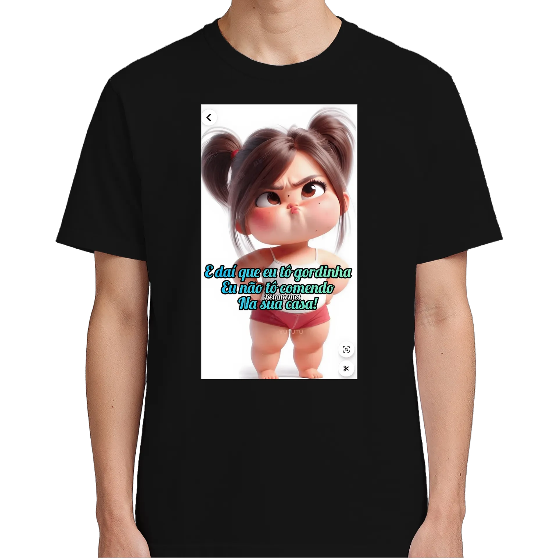 Camiseta Menina Cartoon 'Edai Que Eu Tô Gordinha' 100% de Bugbug — imagem 4 de 6