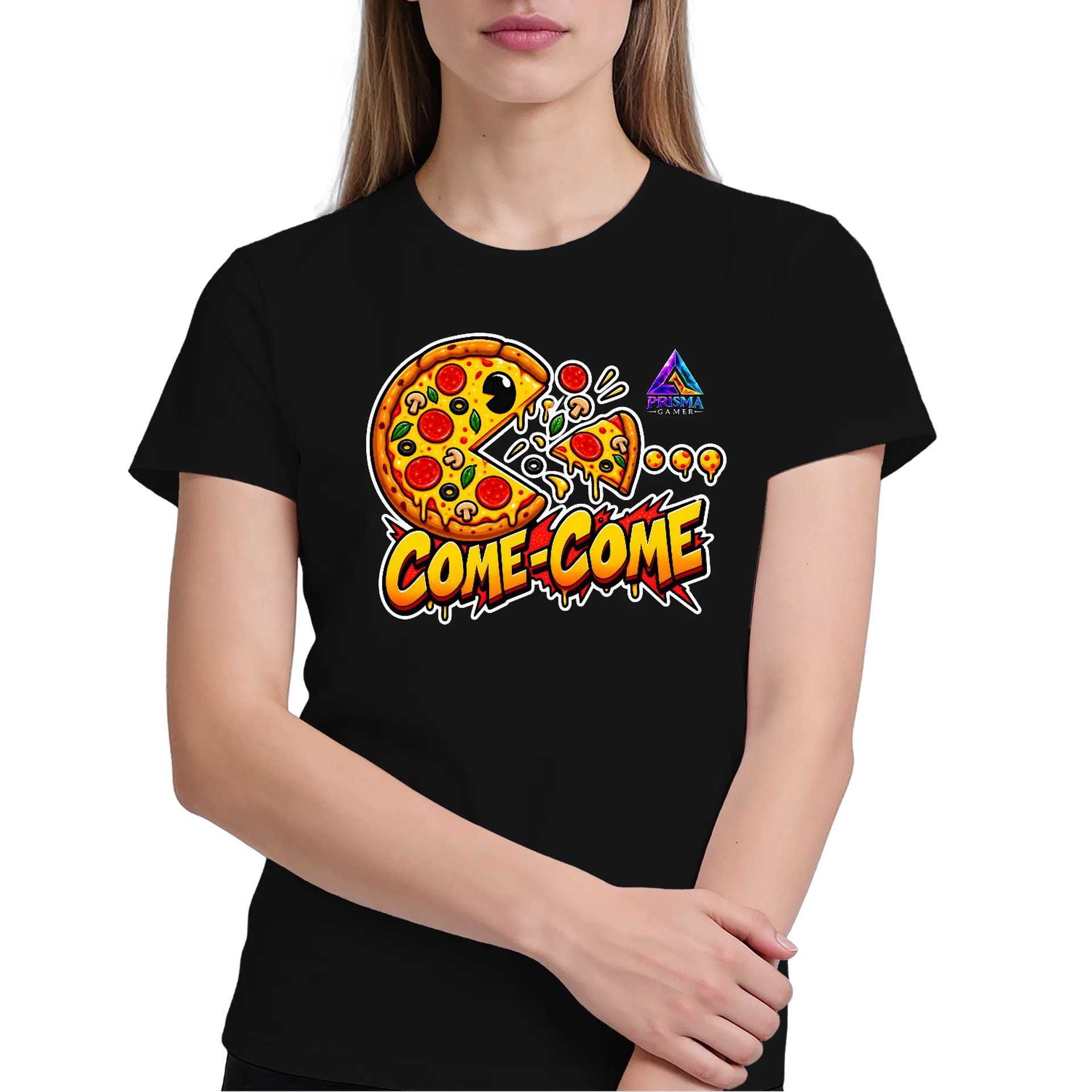 Camiseta PIZZA COME-COME Estilo Cartoon 100% Algodão - Imagem 3