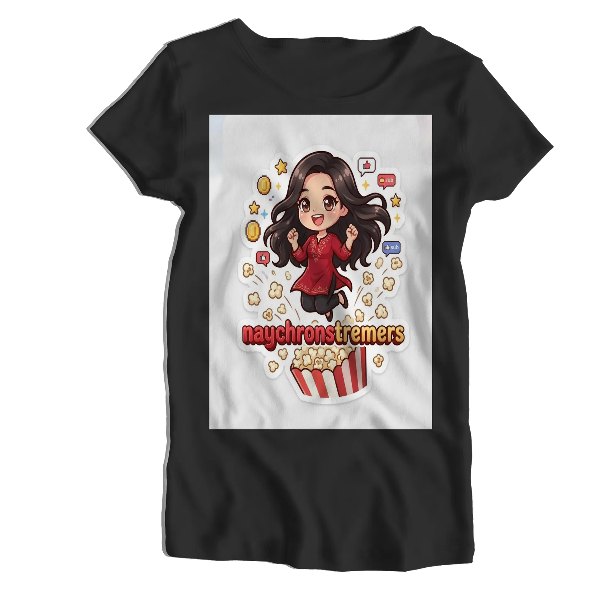 Camiseta Babylook Streamer Chibi com Pipoca 100% Algodão - Imagem 1