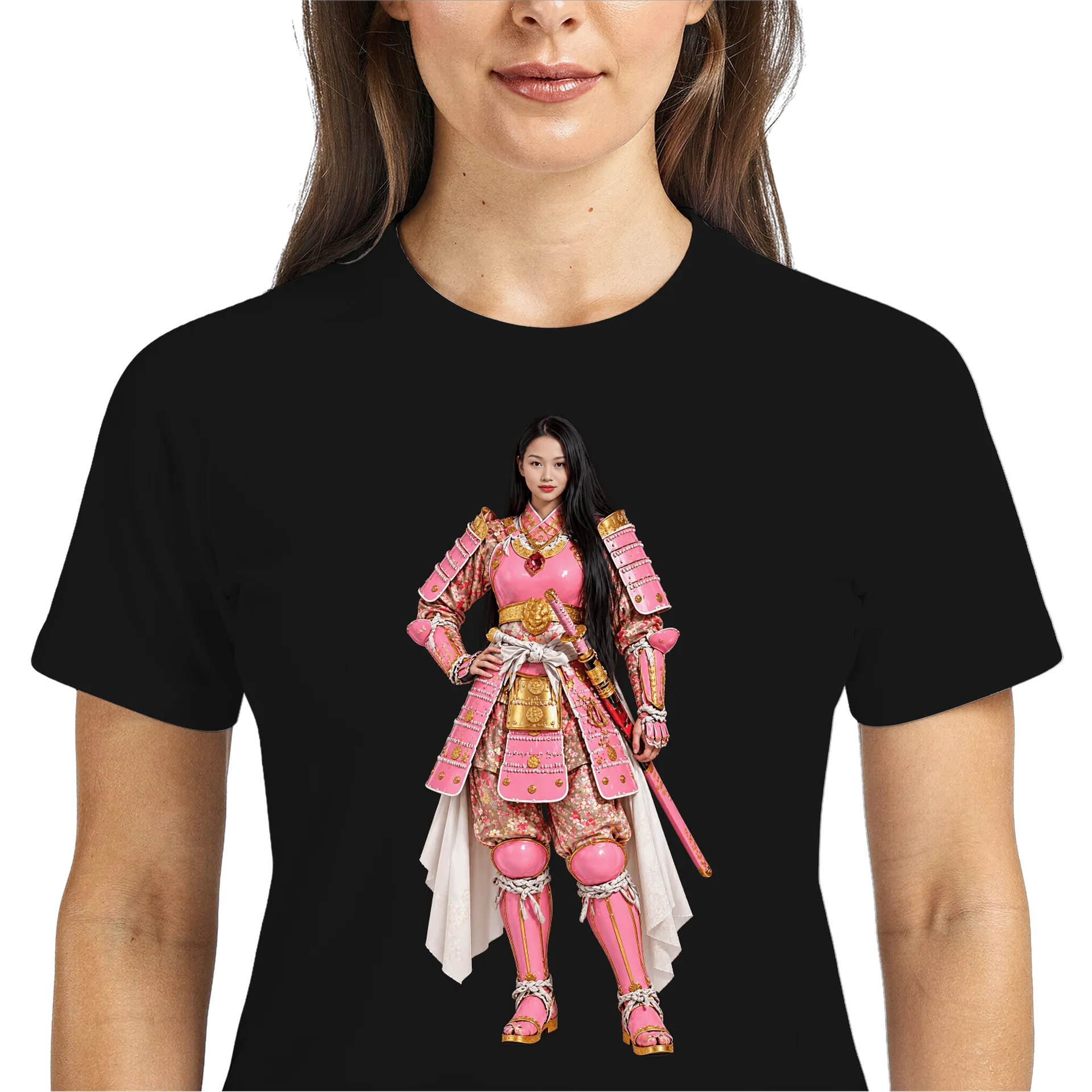 Camiseta Dry Fit Samurai com Armadura Rosa e Dourada 100% - Imagem 3