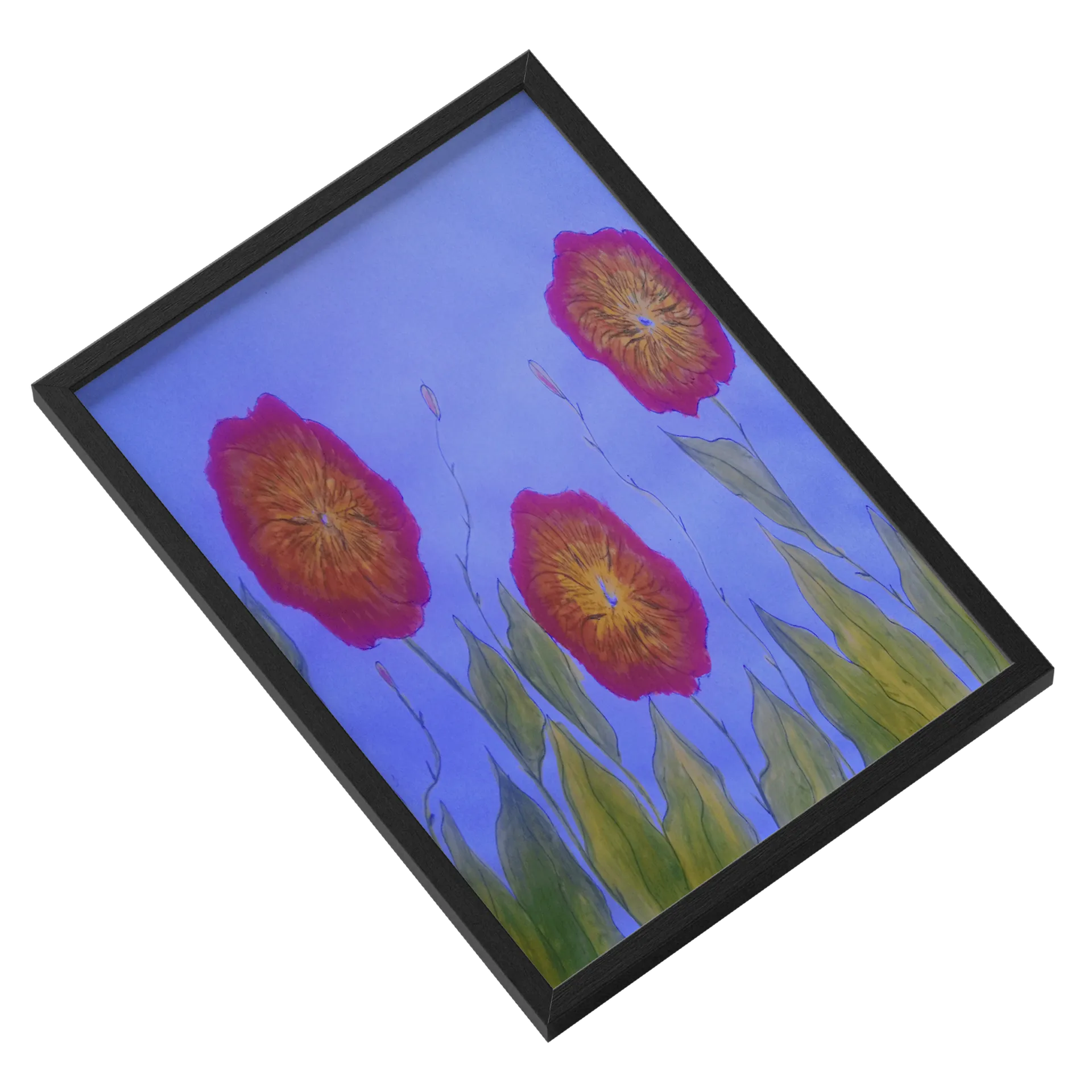 Quadro A3 Flores Vermelhas Ilustração Botânica com Vidro - Imagem 2