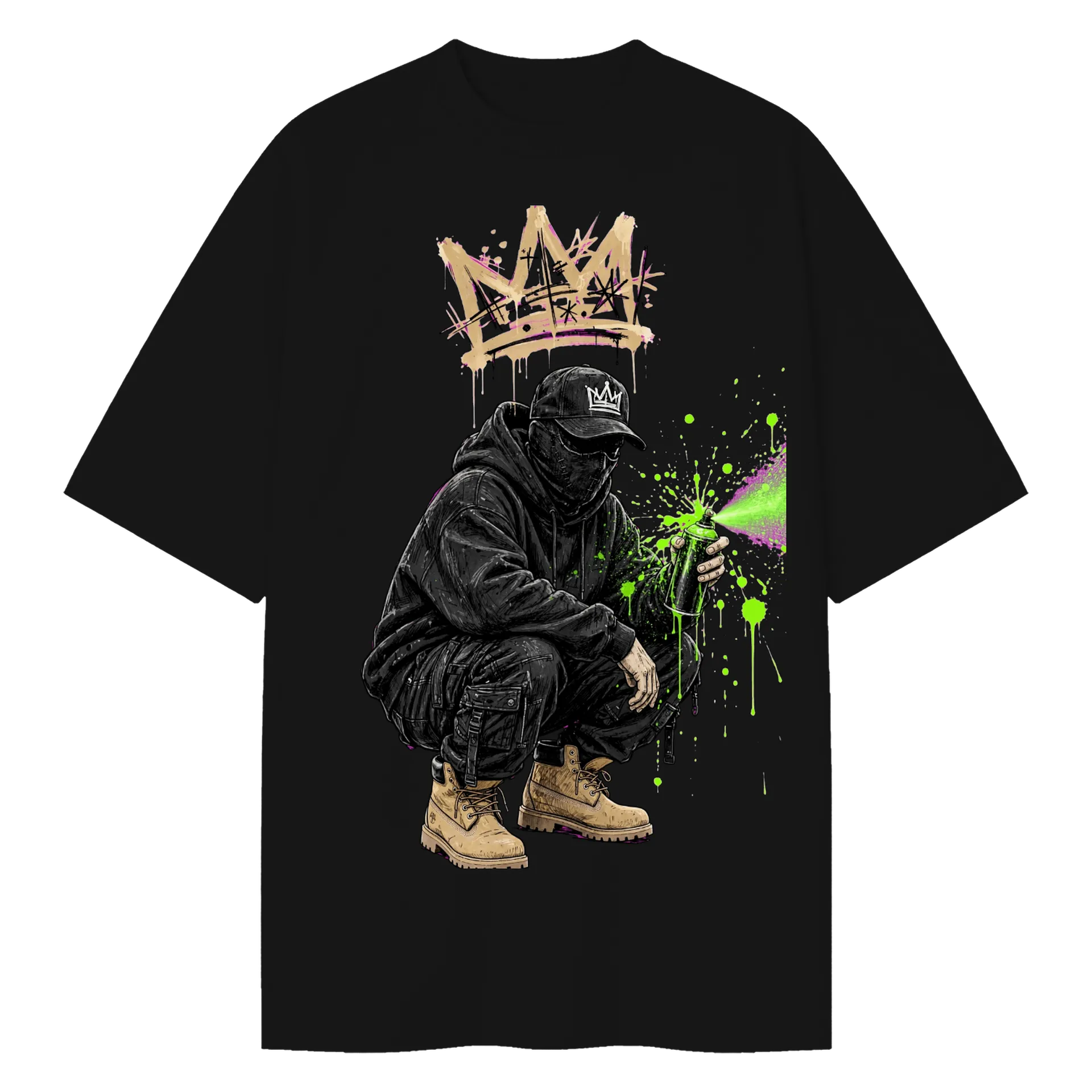 Camiseta Oversized Grafiteiro Spray Verde Logo Tipográfico - Imagem 1