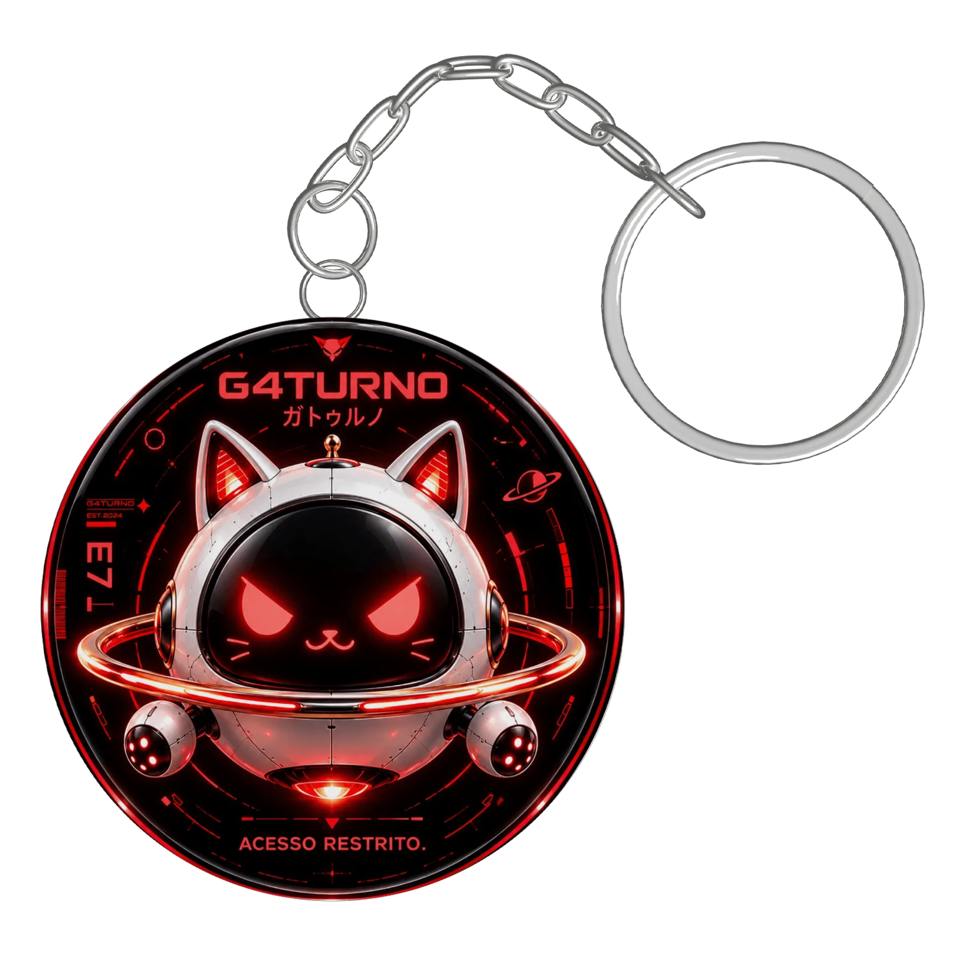 Chaveiro MDF Gato Espacial Neon Vermelho - Imagem 2