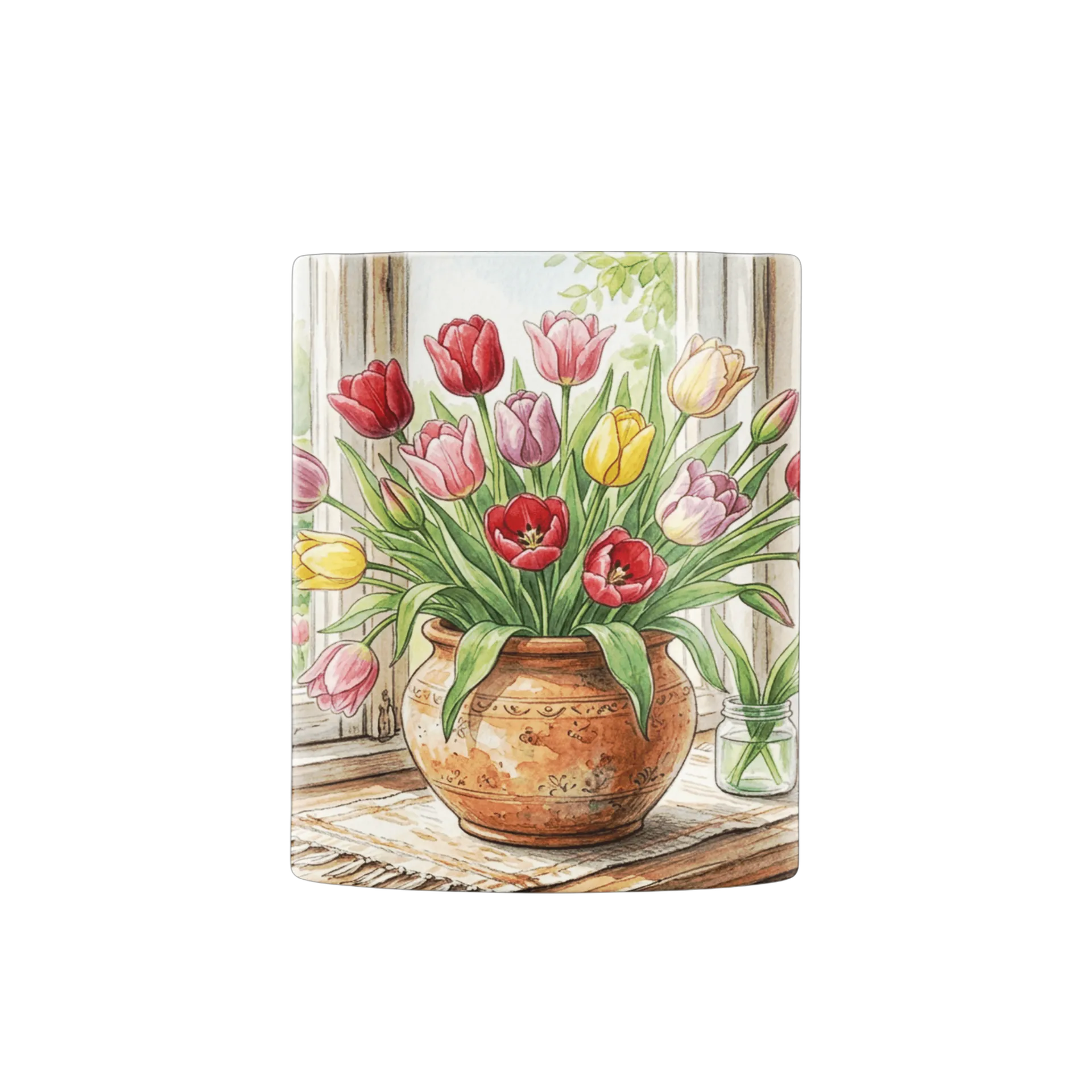 Caneca Porcelana Buquê de Tulipas em Aquarela 325ml - Imagem 1