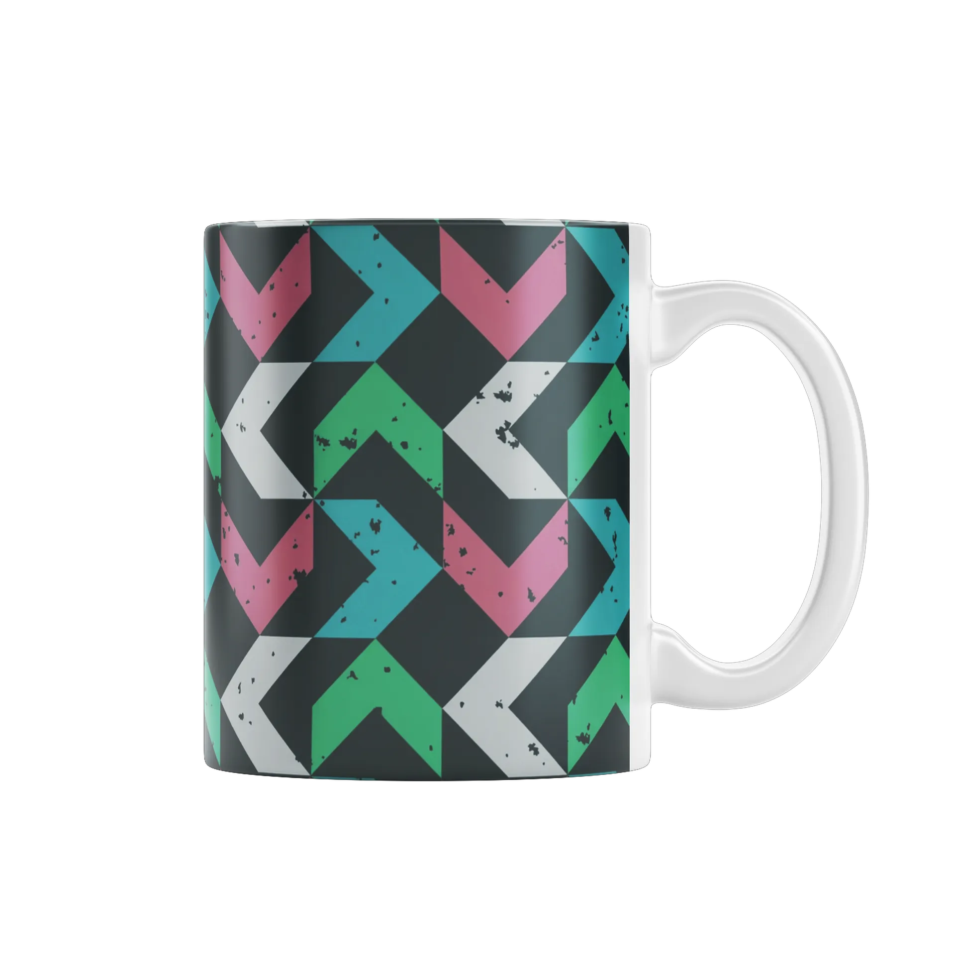 Caneca Geométrica Abstrata Azul Verde Rosa 325ml - Imagem 1