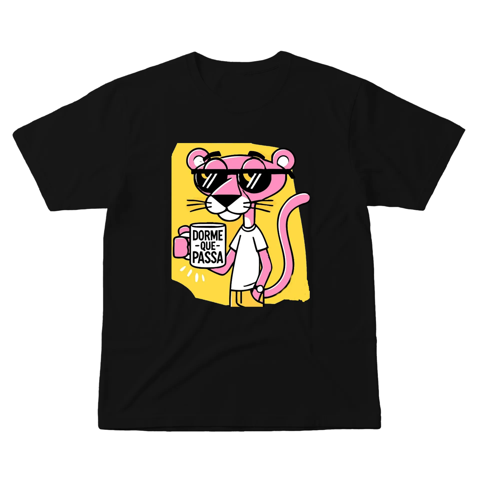Camiseta Estampa Pantera Rosa DORME QUE PASSA 100% Algodão - Imagem 1