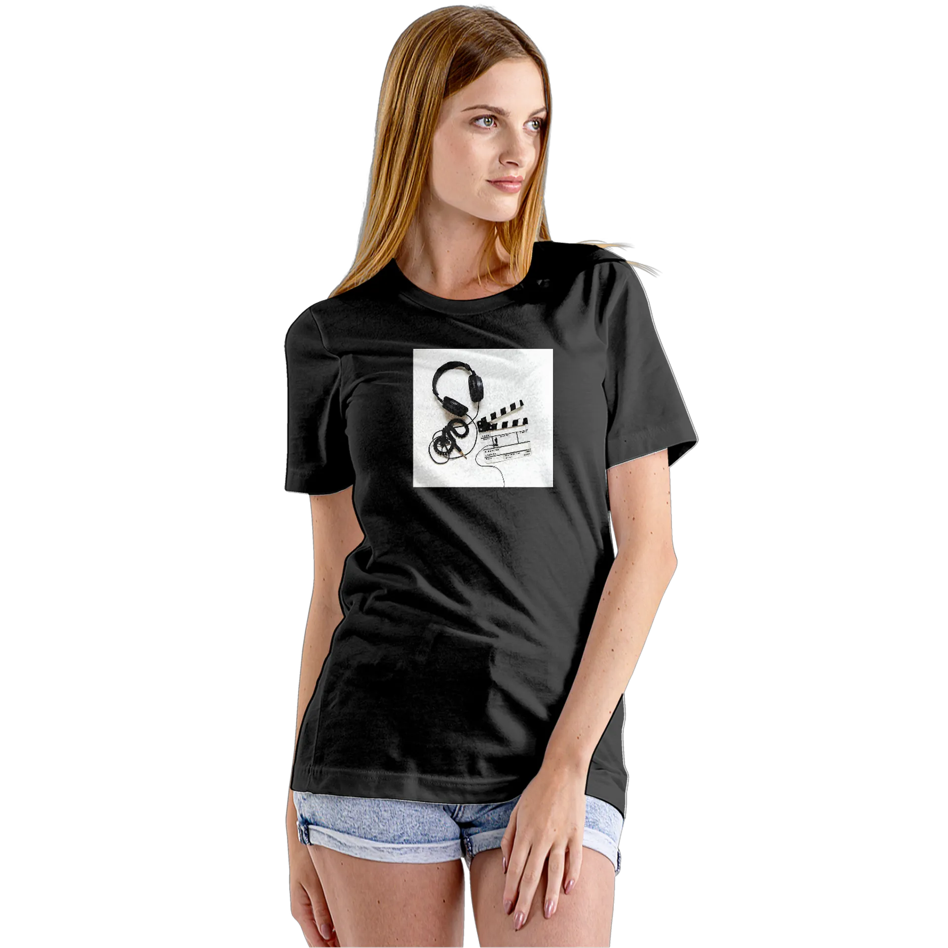 Camiseta Babylook Fone e Claquete Preto 100% Algodão - Imagem 5