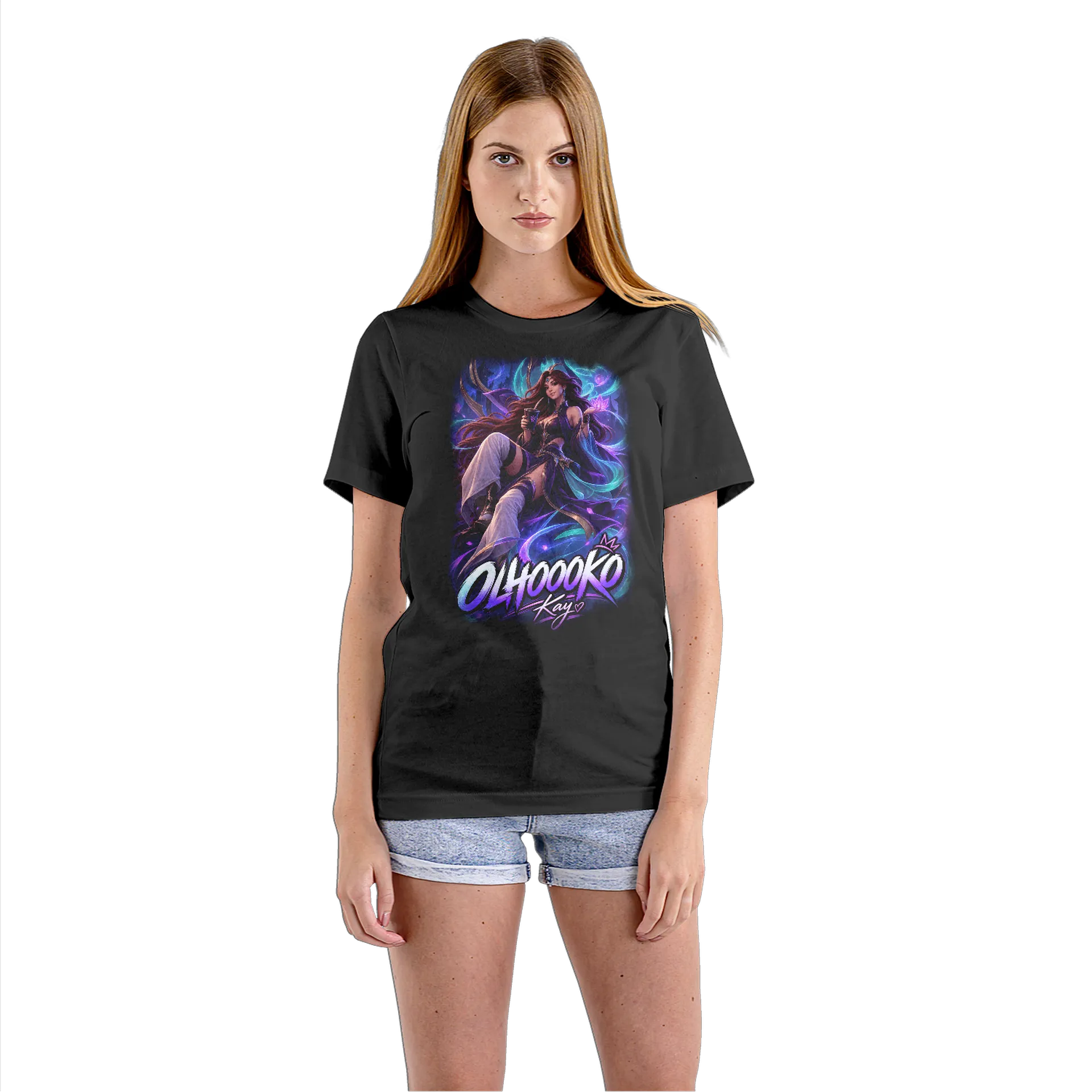 Camiseta Babylook Estampa Dragão Neon Preto 100% Algodão - Imagem 3