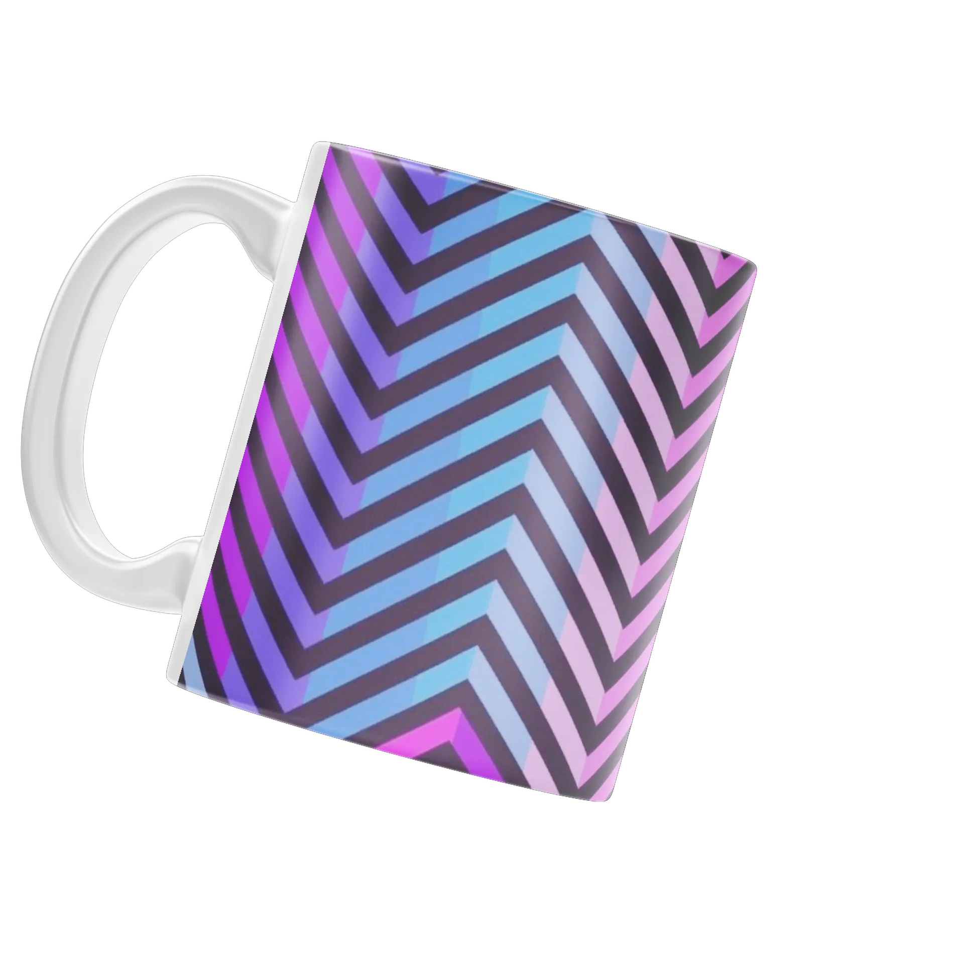 Caneca Porcelana Geométrica Listras Magenta Azul 325ml - Imagem 3