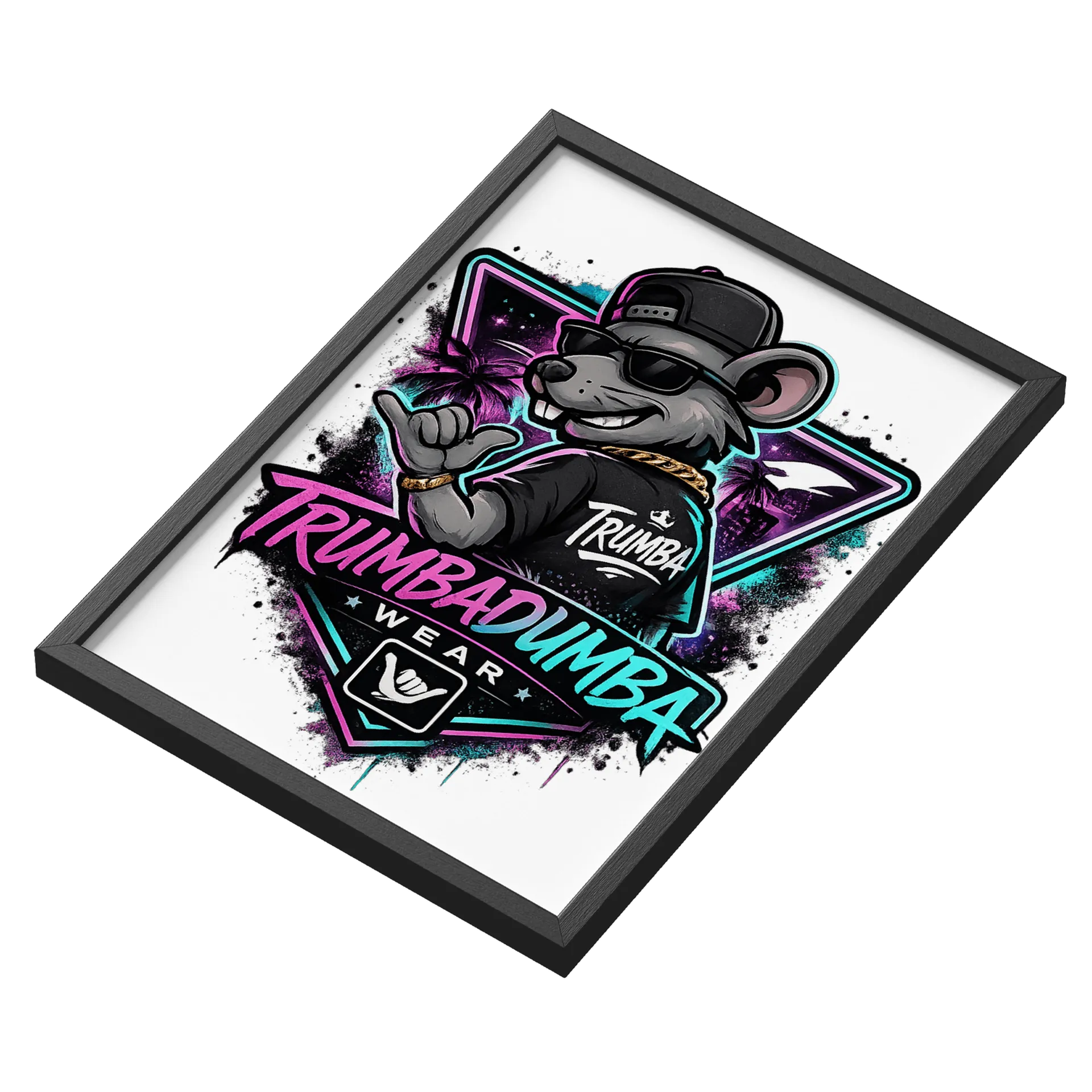 Quadro Rato Hip Hop Neon A3 MDF e Vidro de Renato — imagem 3 de 3