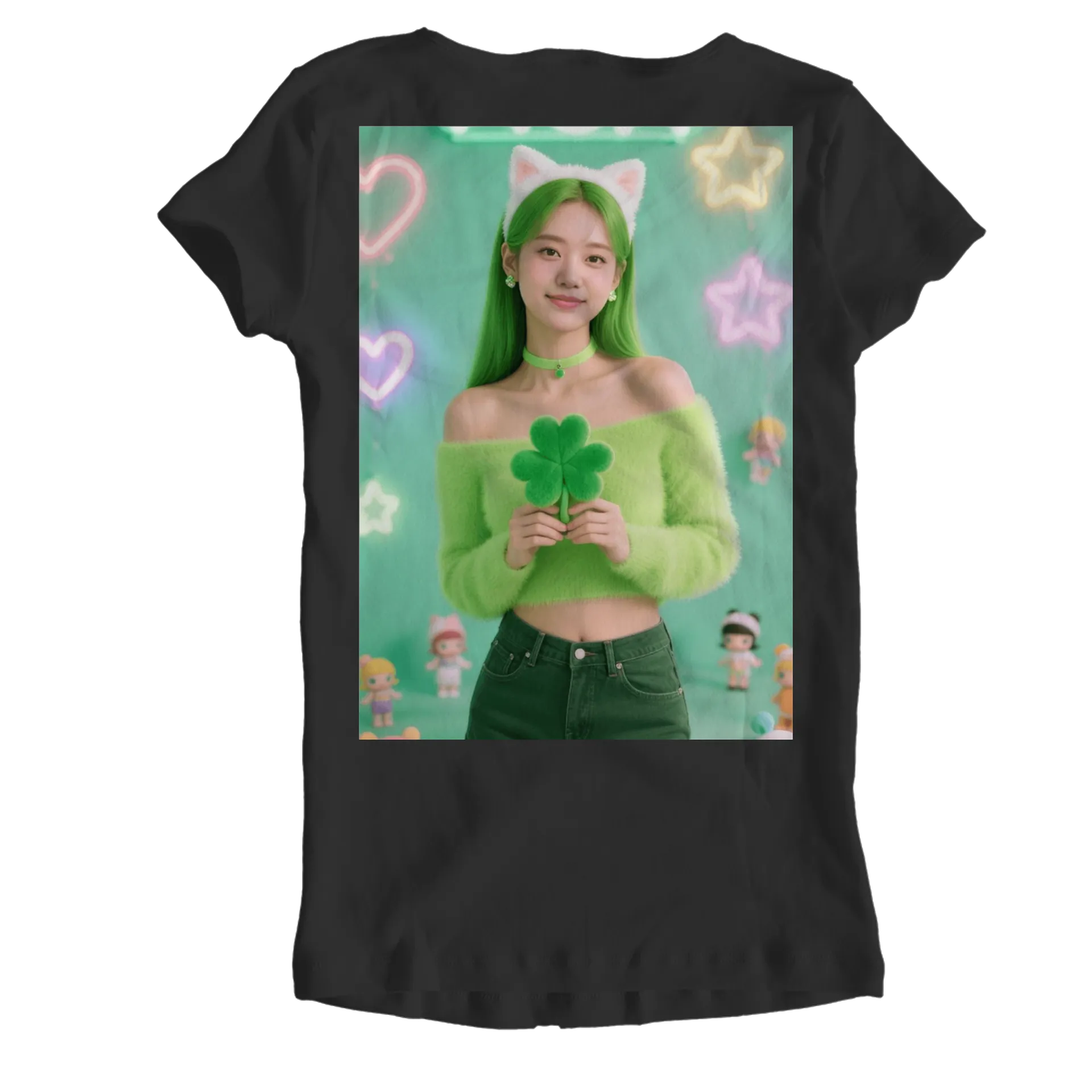 Camiseta Babylook Mulher com Trevo e Orelhas de Gato 100% - Imagem 2