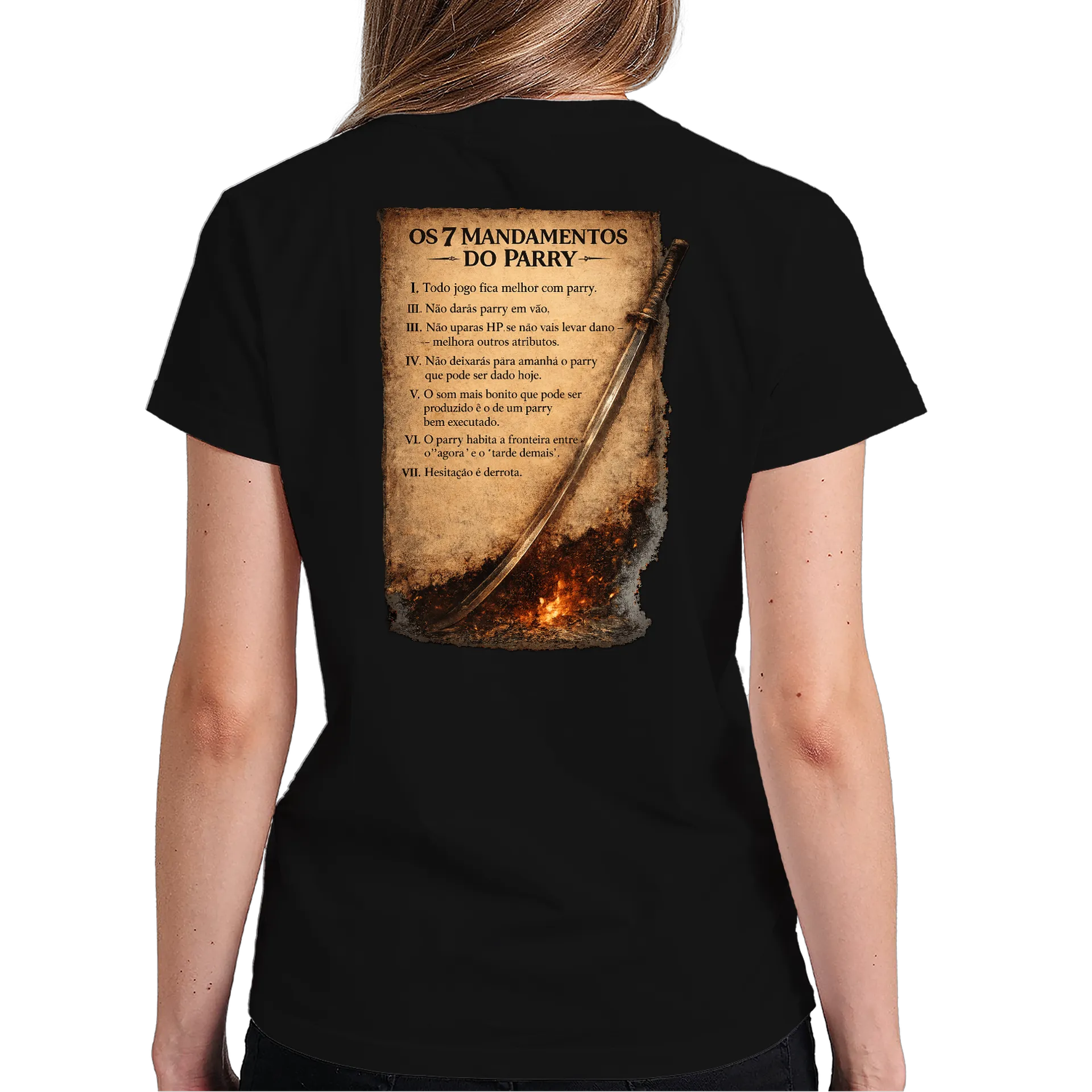 Camiseta “O Ronin + 7 Mandamentos do Parry” – Estilo Samurai - Imagem 6