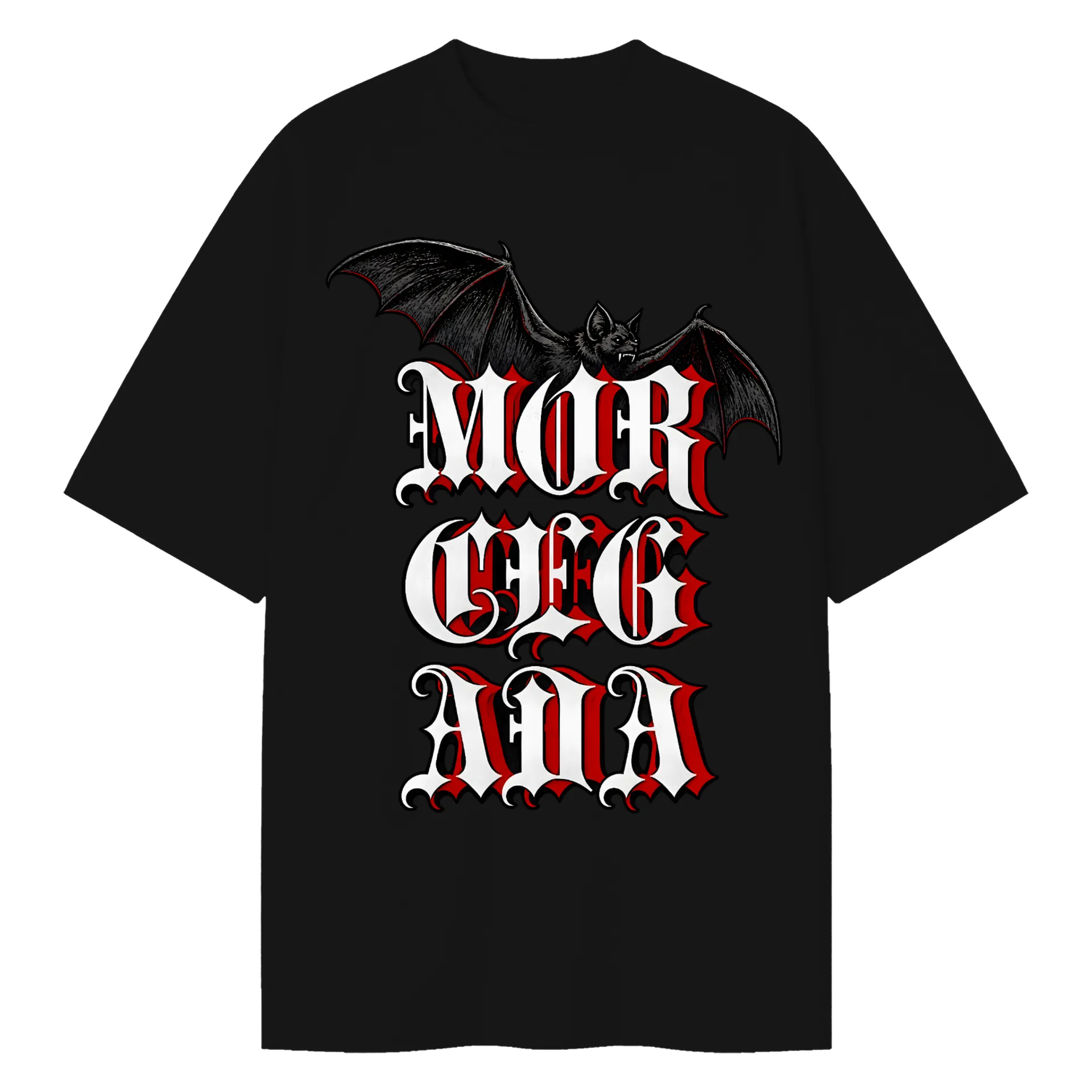 Camiseta Oversized Morcegos Tipografia Gótica Vermelha  - Imagem 2