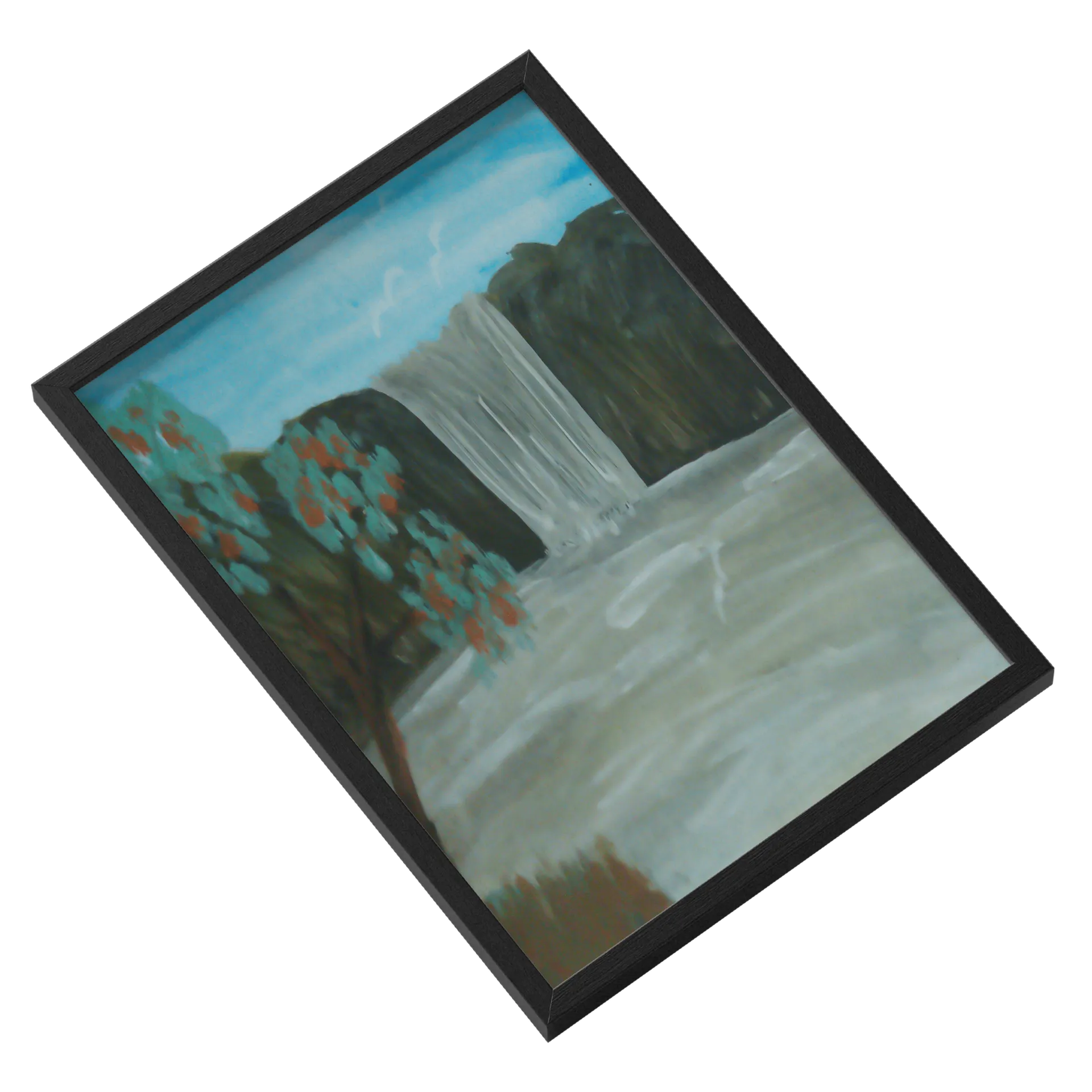 Quadro Paisagem com Cachoeira Pintura A3 com Vidro - Imagem 2