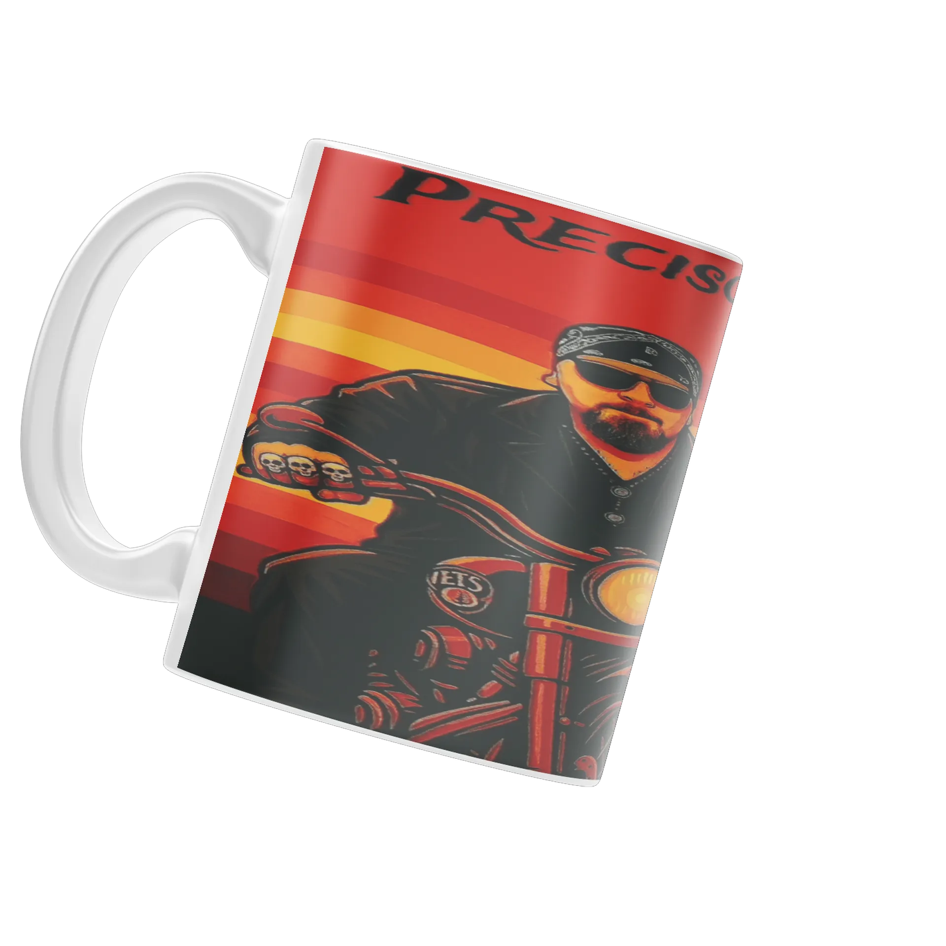 Caneca Porcelana Motociclista e Pôr do Sol Branco 325ml de Nando Flores