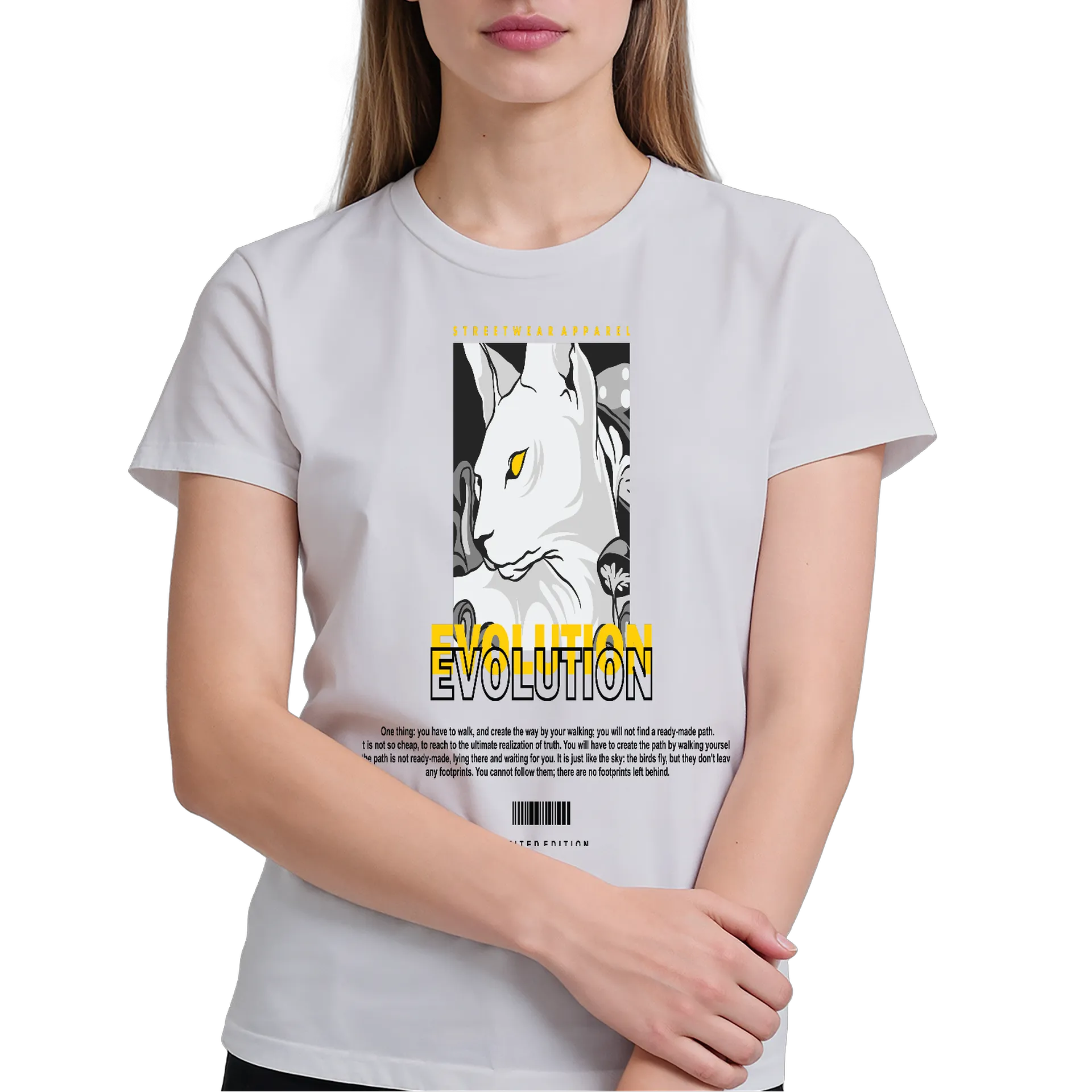 Camiseta Gato Branco Estampa Evolução 100% Algodão - Imagem 4