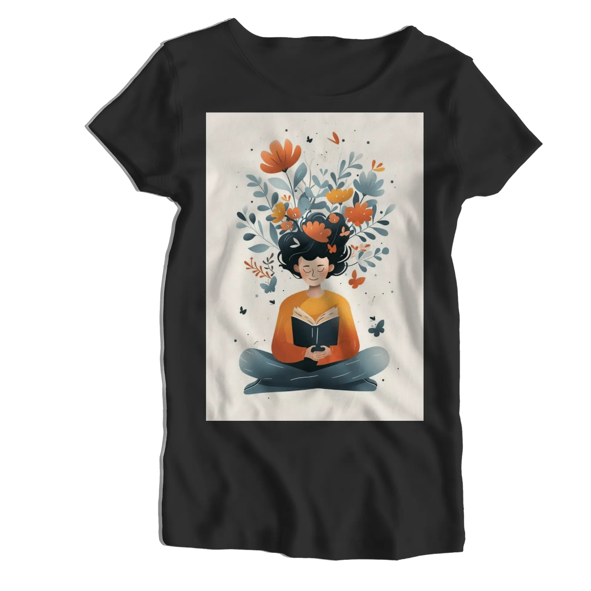 Camiseta Babylook Leitura com Flores 100% Algodão - Imagem 1
