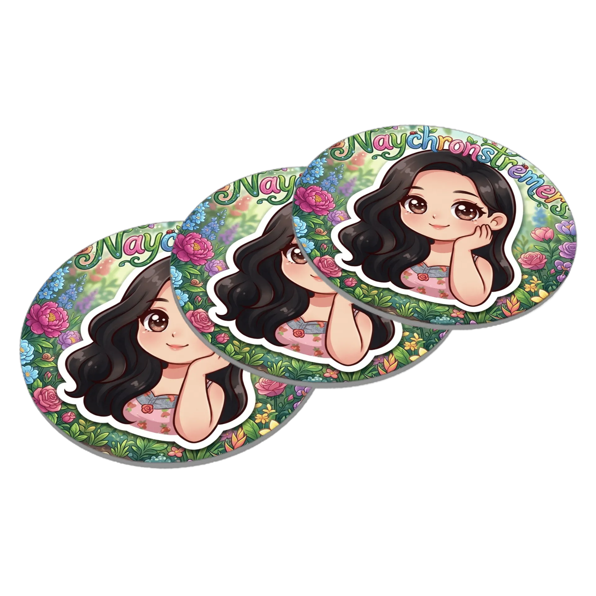 Porta-copo Chibi NaychronsTremê Jardim Floral MDF - Imagem 2