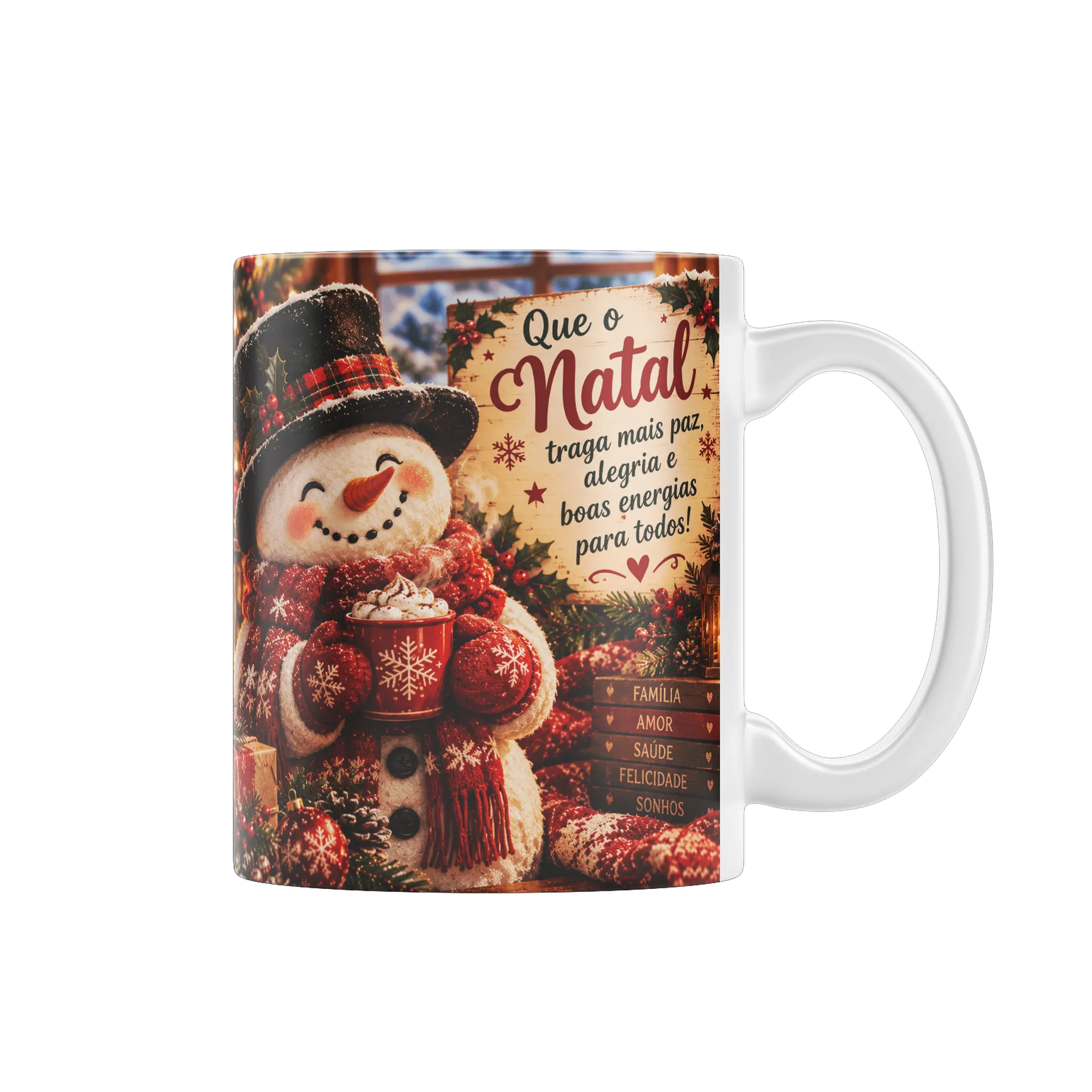 Caneca Boneco de Neve Natal com Frase 325ml - Imagem 1
