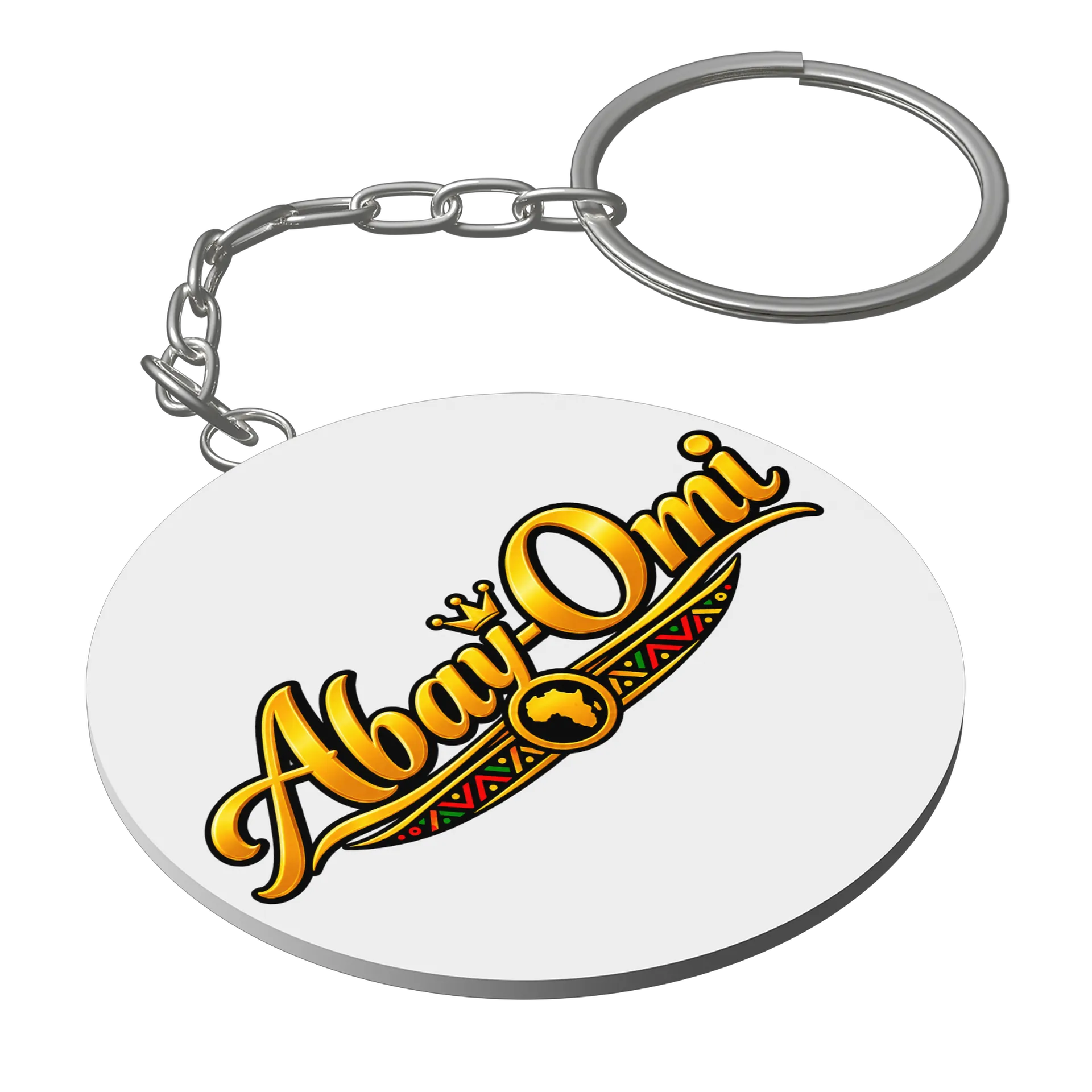 Chaveiro MDF Logo Abay-Omi Dourado com Mapa da África - Imagem 1