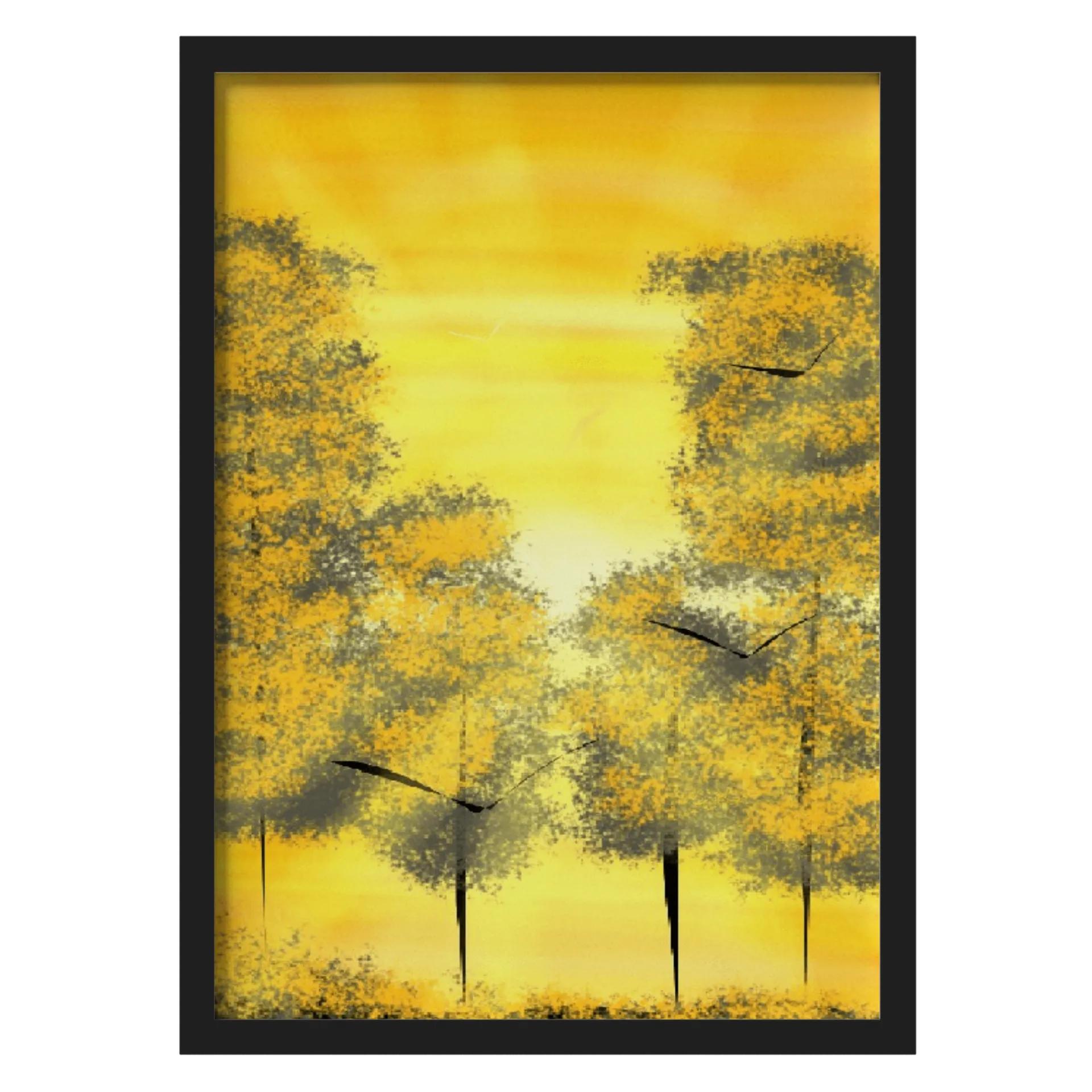 Quadro Paisagem Abstrata Amarela e Cinza A3 com Vidro - Imagem 1