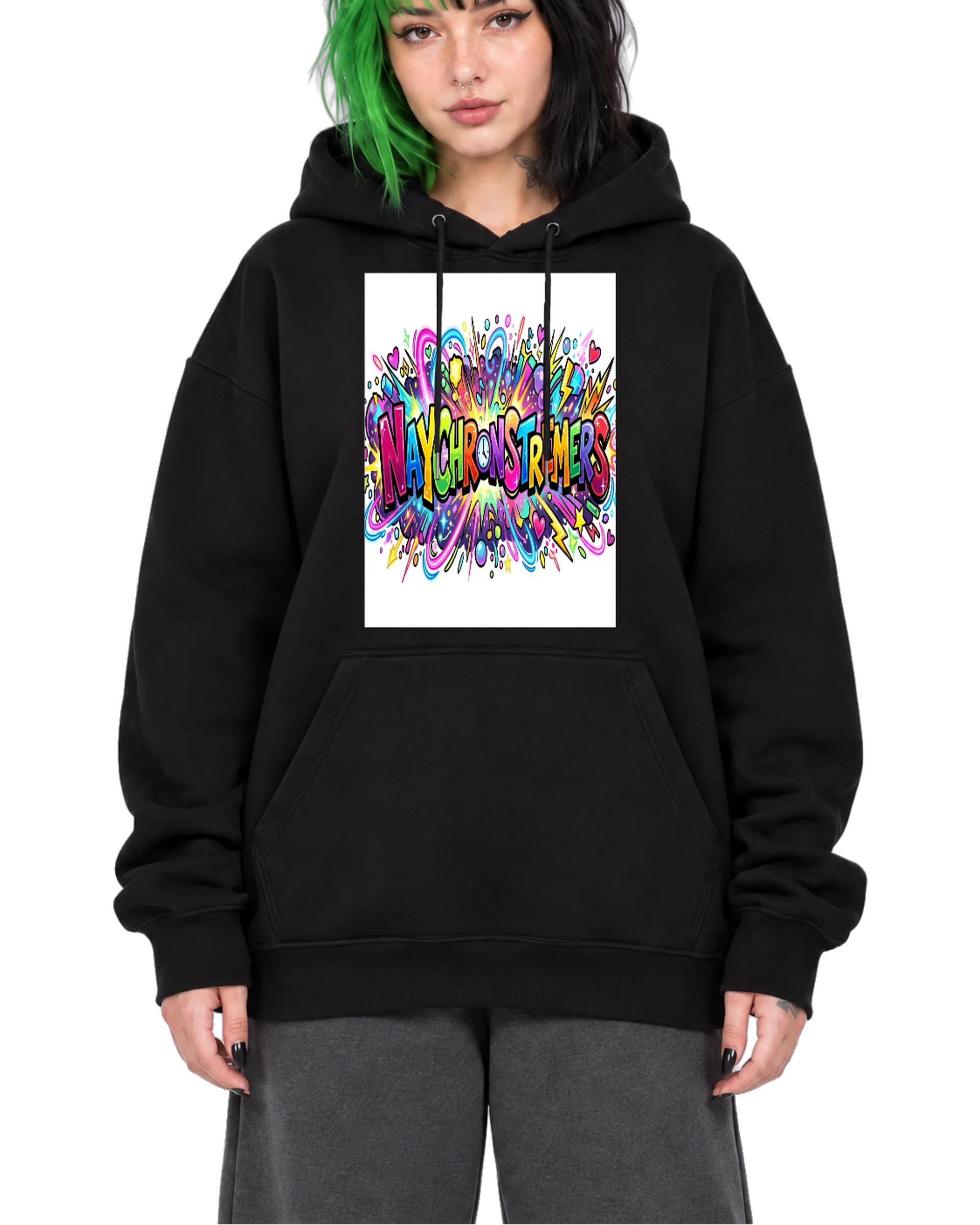 Blusa Moletom Canguru Estampa Tipográfica Neon - Imagem 1