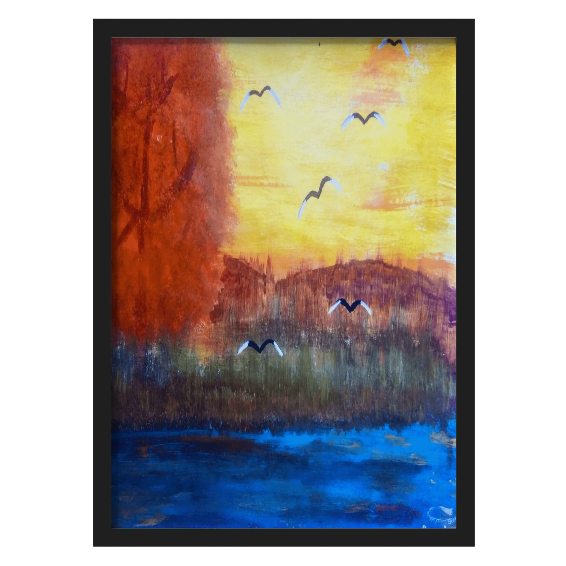 Quadro Paisagem Abstrata Aves ao Pôr do Sol A3 - Imagem 1
