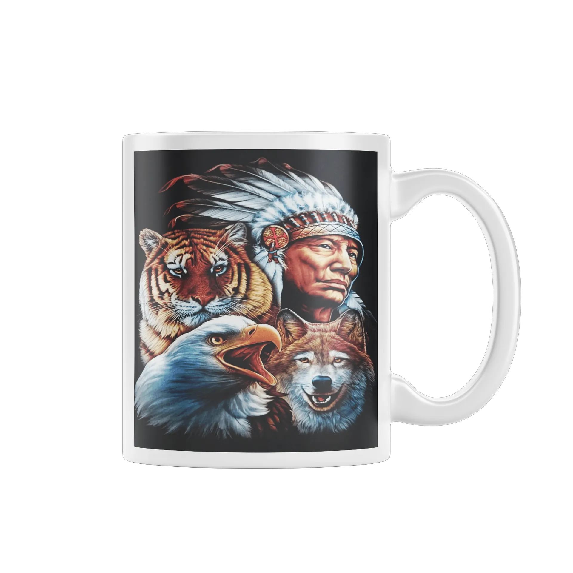 Caneca personalizada Índio, tigre,lobo e águia  de Lopes Estampas Clássicas  — imagem 1 de 4